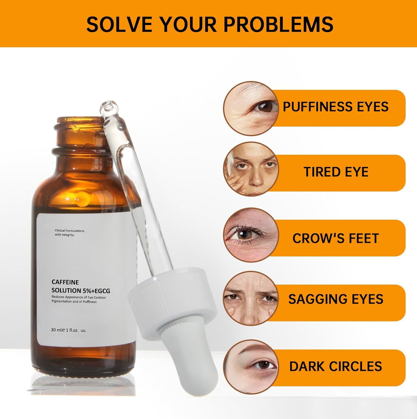 Caffeine Solution 5% + EGCG, Caffeine Eye Serum For Face, 30 ML/ 1 PCS Moisturizing Under Eye Solution For Reduces Dark Circles & Puffiness.