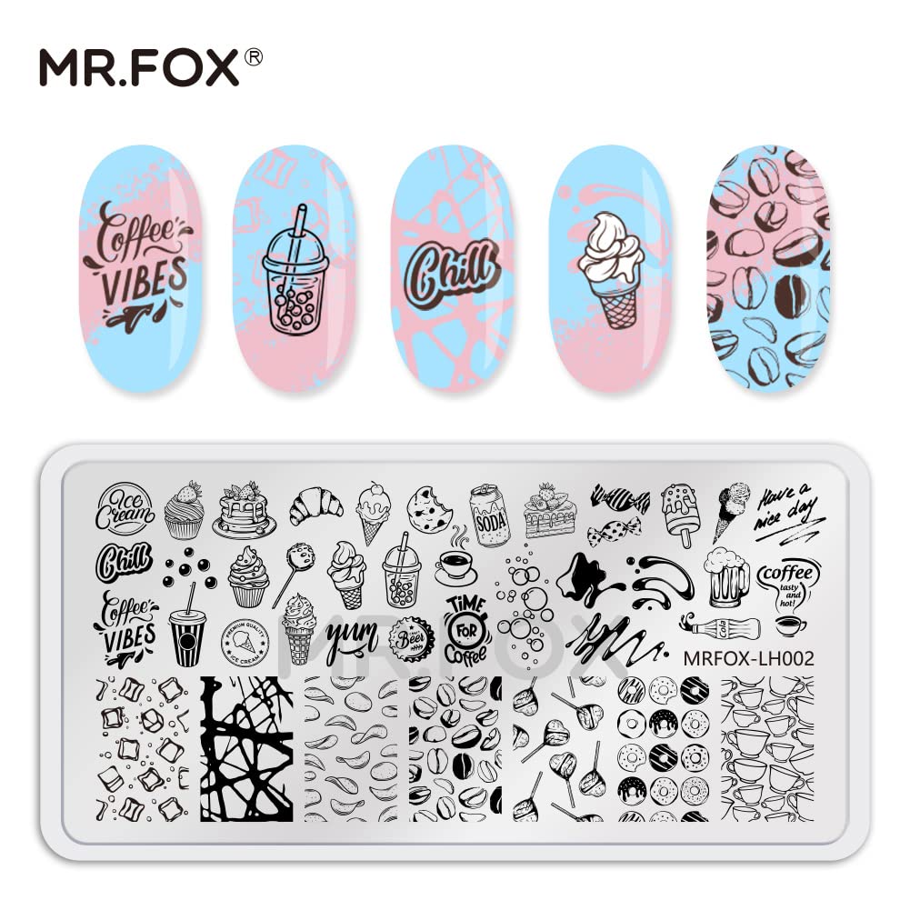5PCS Nail Stamping Plates, Panda Teddy Bear Butterfly Coffee Pattern Stainless Steel Stencil, DIY Nail Art Template Tools