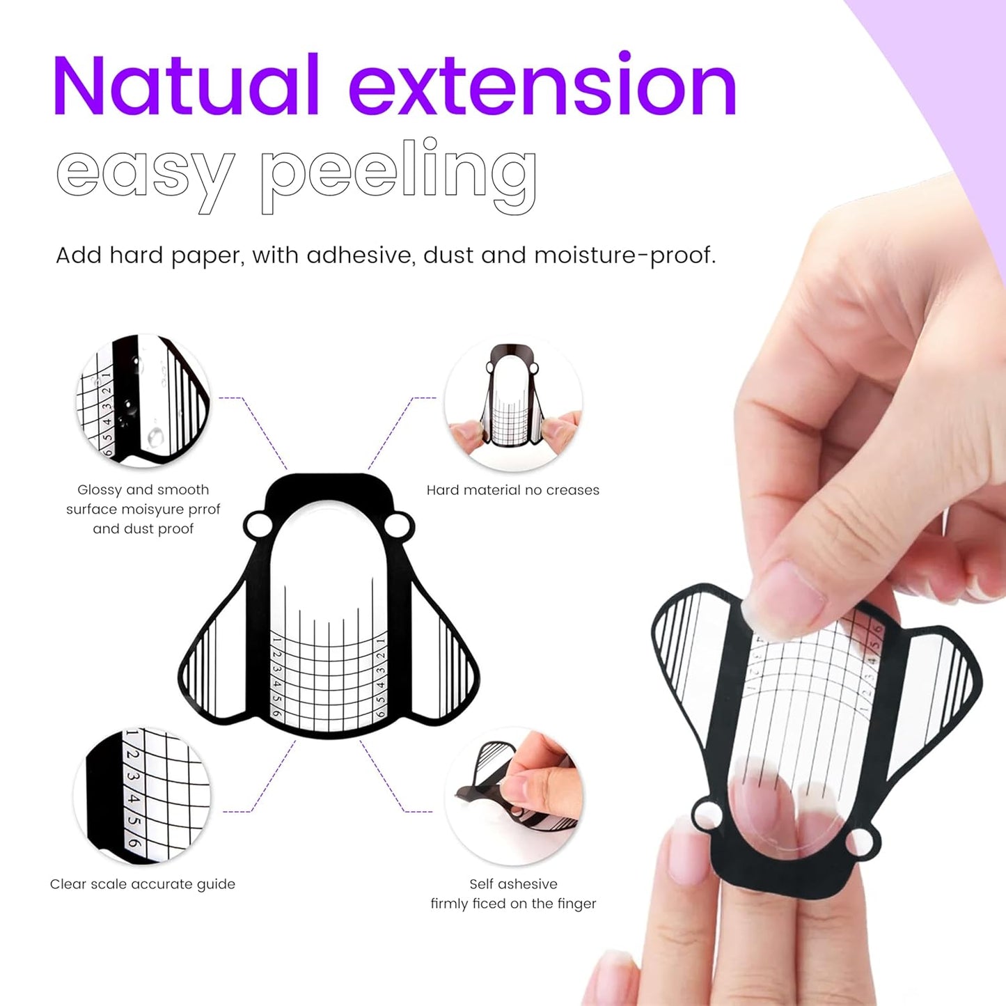 SULLMARNail Forms for Gel Builder Self Adhesive NailExtension Stickers for Poly nail Gel and Acrylic with Tip Sculpting NailForms Nail Art for Home & Salon (Black 200)
