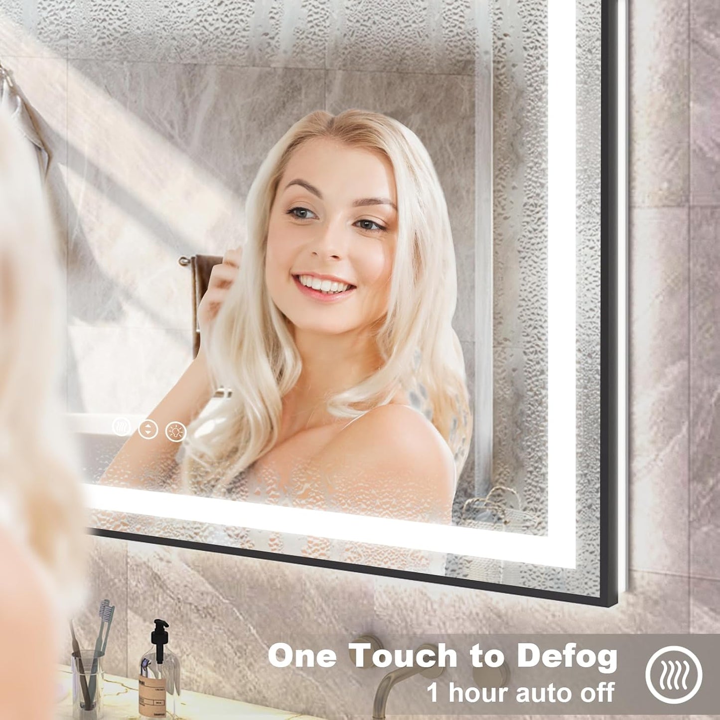 OKPAL 60x36 LED Bathroom Mirror with Lights, Lighted Mirrors for Bathroom Wall, Black Lighted Bathroom Mirror, Dimmable, Anti-Fog, Memory, Shatterproof, ETL Listed (Front Lights and Backlit)