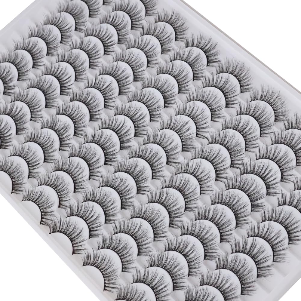 False Eyelashes 48 Pairs Faux Mink Lashes 14mm Wispy Lashes 3D Fluffy Cat Eye Lashes Pack Bulk Wholesale Strip Lashes(style 48-020)