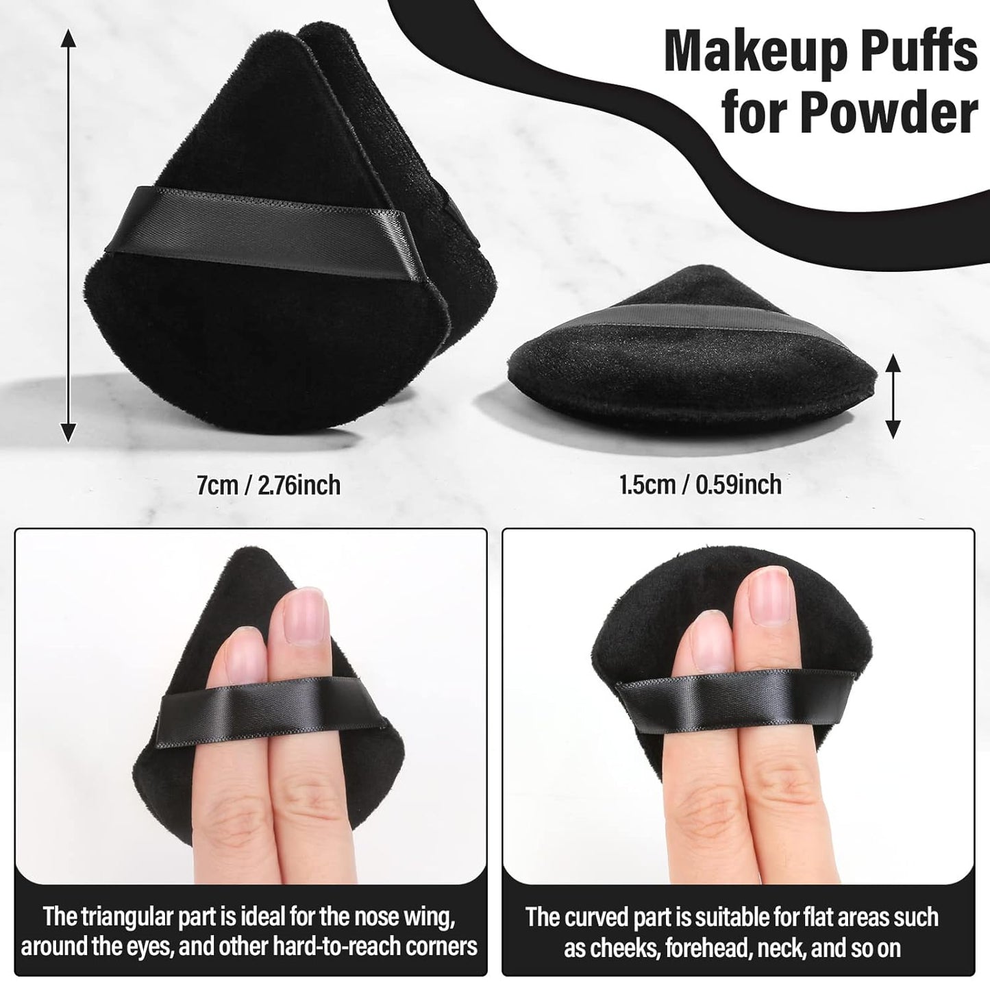 Thrilez 20pcs Triangle Powder Puff, Loose Powder Puffs Makeup Puff for Face Powder, Setting Powder Puff for Make Up, Face Puff Pads for Press Powder, Sponge Powder Applicator for Face and Eye (Black)
