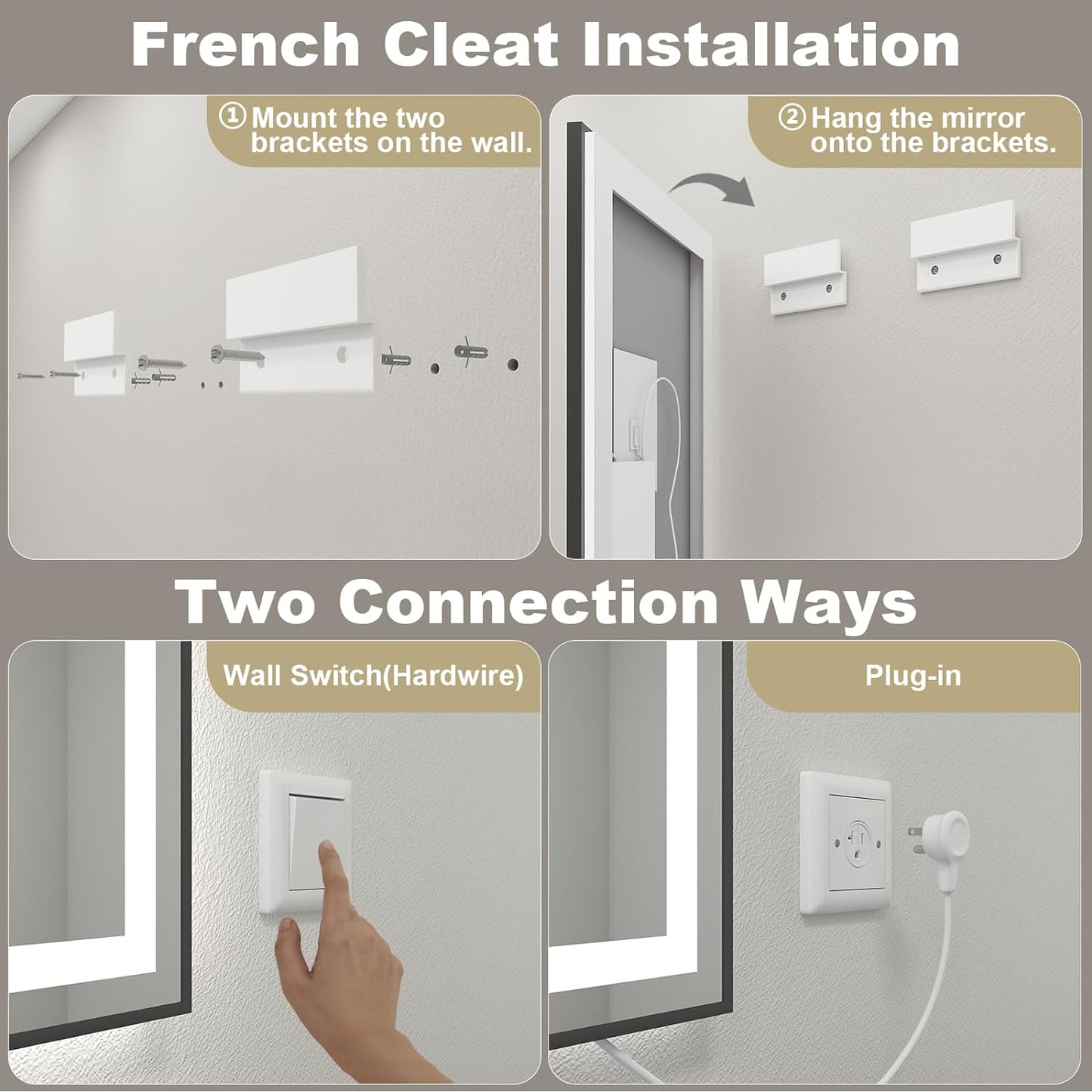 OKPAL 26x36 Black LED Bathroom Mirror with Lights, Frontlit & Backlit Metal Framed Mirror, Lighted Bathroom Vanity Mirror, Anti-Fog, Dimmable 3 Colors, Shatterproof, Horizontal/Vertical