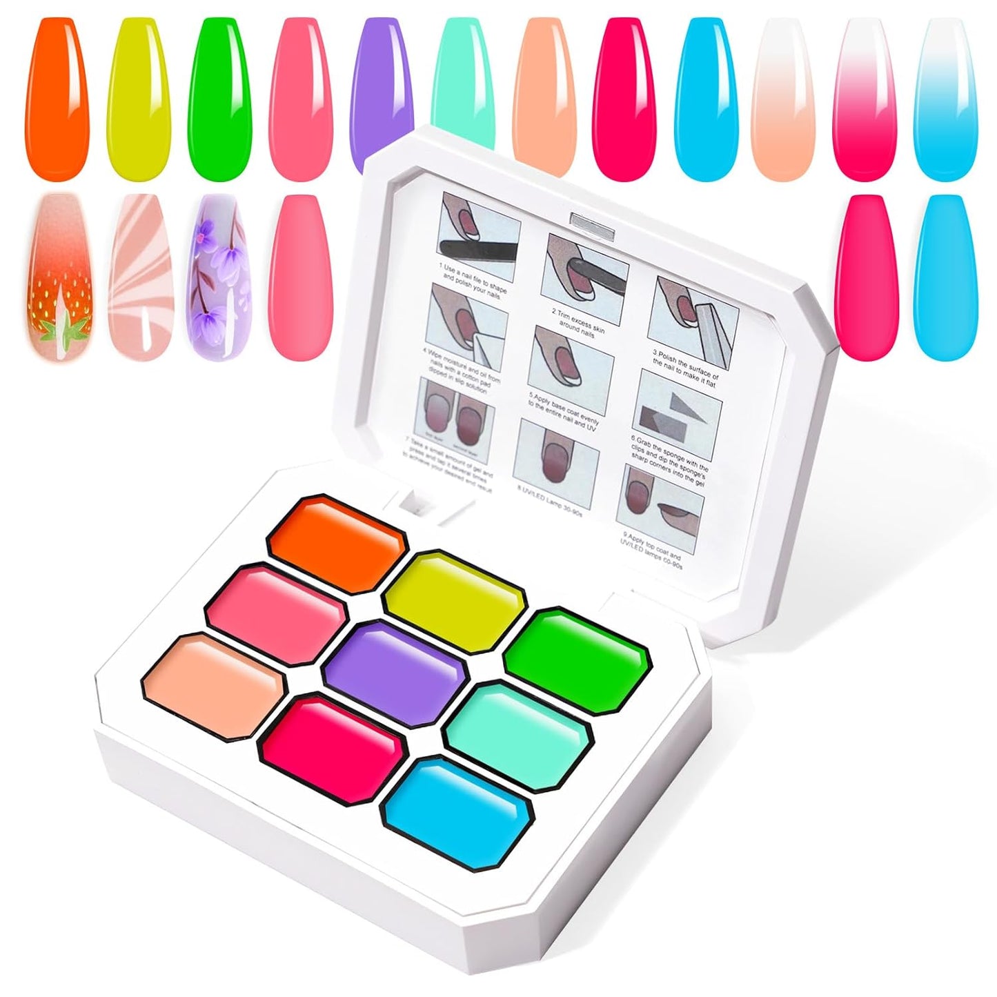 Gradient Painting Gel, 9 Colors Ombre Gel Nail Polish Sponging for Pigment Pat French Manicure Soak Off UV Long-lasting High-glossy Home DIY Nail Salon Rainbow Candy(01)