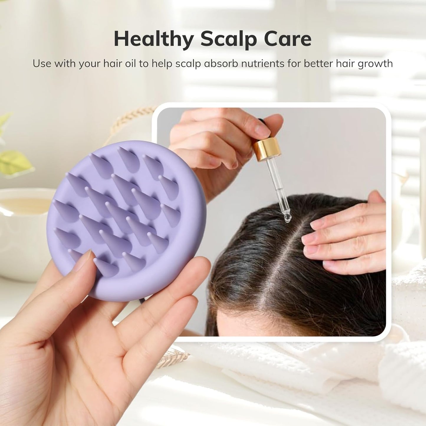 Sndyi Silicone Scalp Massager Shampoo Brush, Hair Scrubber with Soft Silicone Bristles, Scalp Scrubber/Exfoliator for Dandruff Removal, Wet Dry Scalp Brush for Hair Growth & Scalp Care, Gray Purple