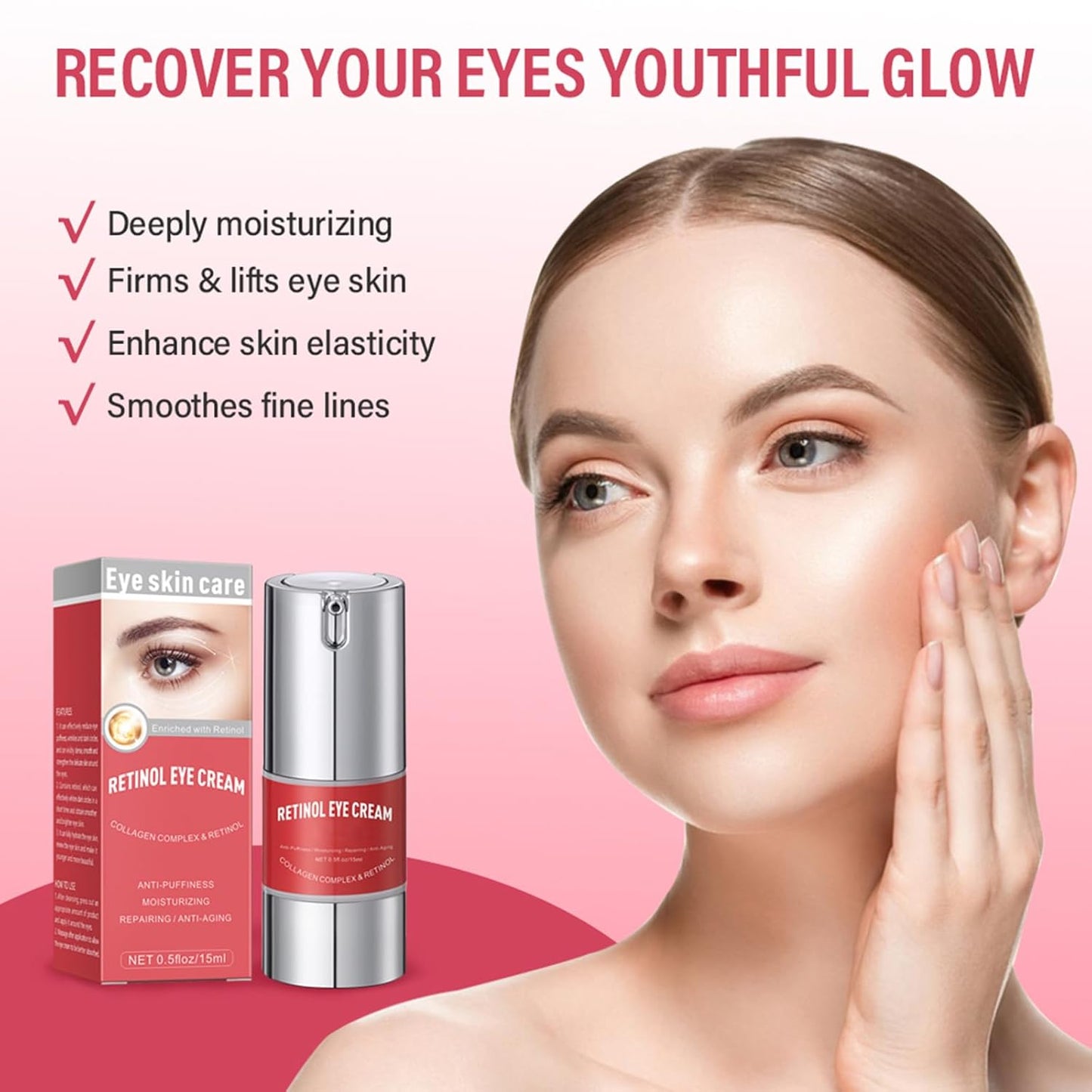 Retinol Eye Cream for Dark Circles and Puffiness, Anti Aging Under Eye Cream Reduce Wrinkles Fine Lines, with Collagen and Hyaluronic Acid,Smooth and Hydrate,Suitable for Sensitive Skin
