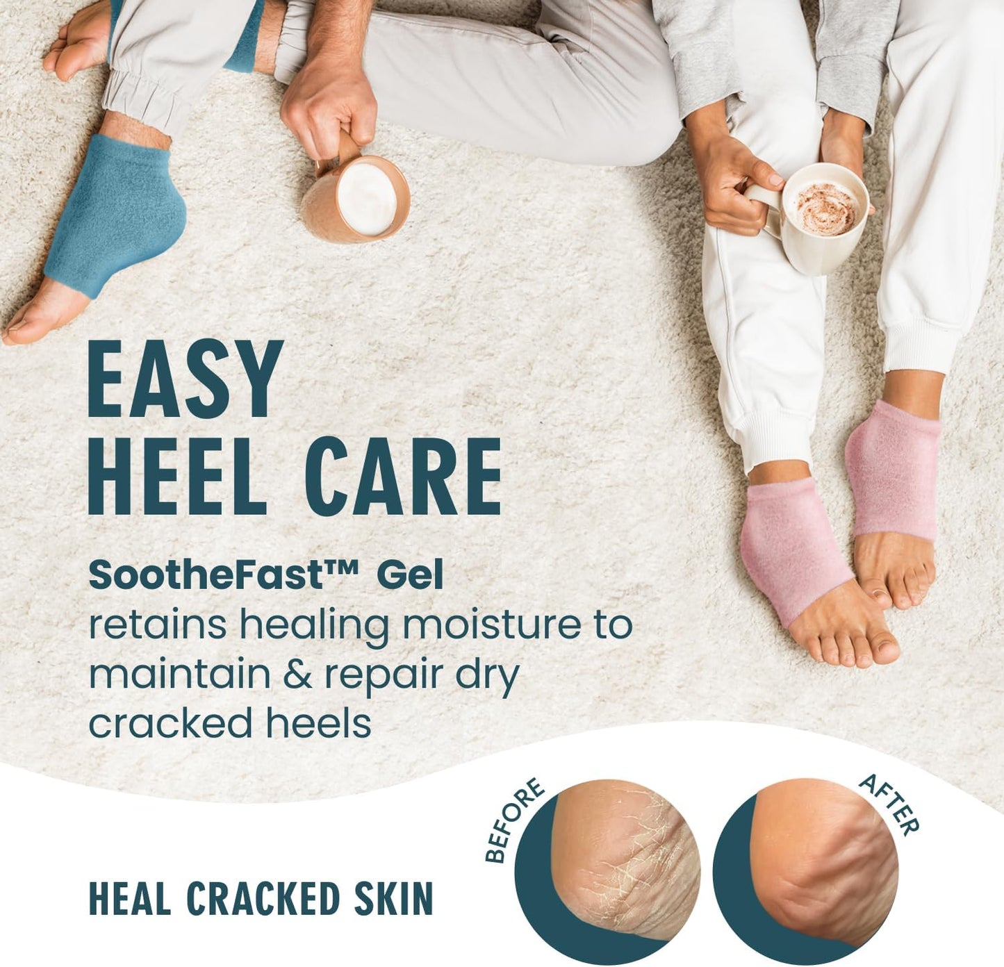 Dr. Frederick's Original Moisturizing Fuzzy Heel Socks - 2 Pairs - Cozy Gel-Lined Sleep Socks for Women & Men - Soothes Dry, Cracked Feet - Heel Repair - Teal Tranquility
