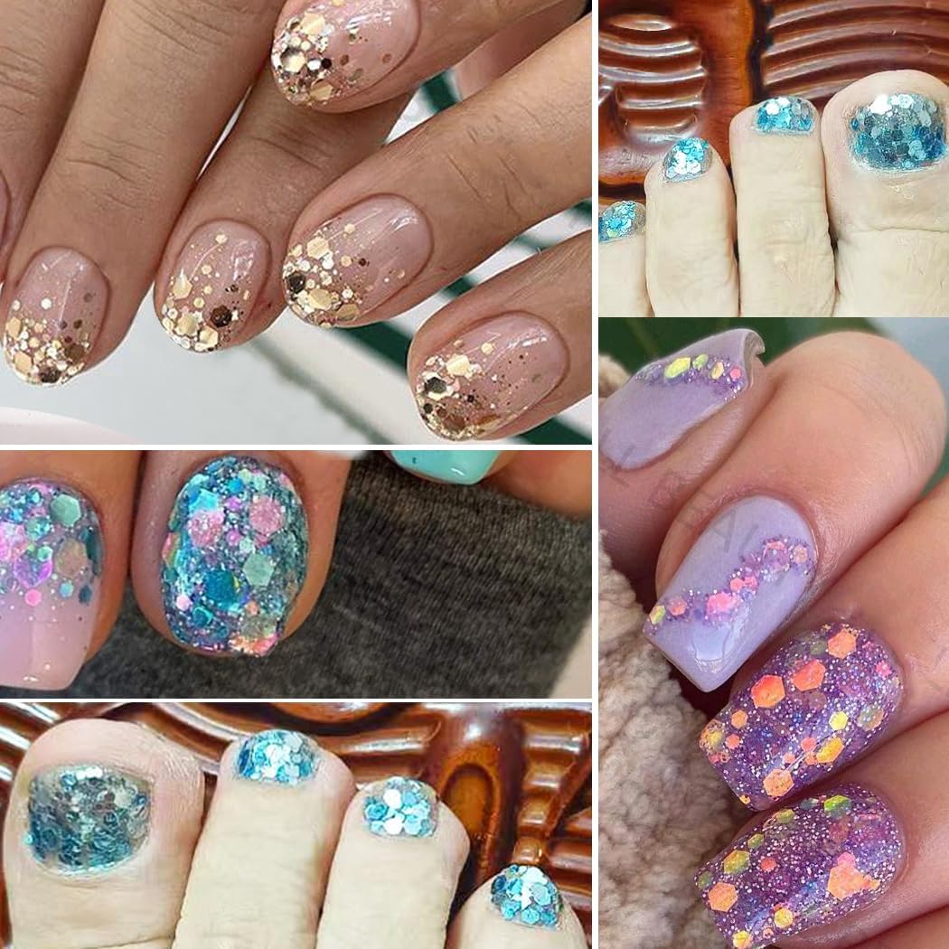 2 Boxes 24 Colors Chameleon Holographic Glitter Mermaid Nail Art Sequins 3D Flakes Laser Gradient Nail Glitter Design Shiny Glitters Powder Accessories for Women Manicure DIY Decorations