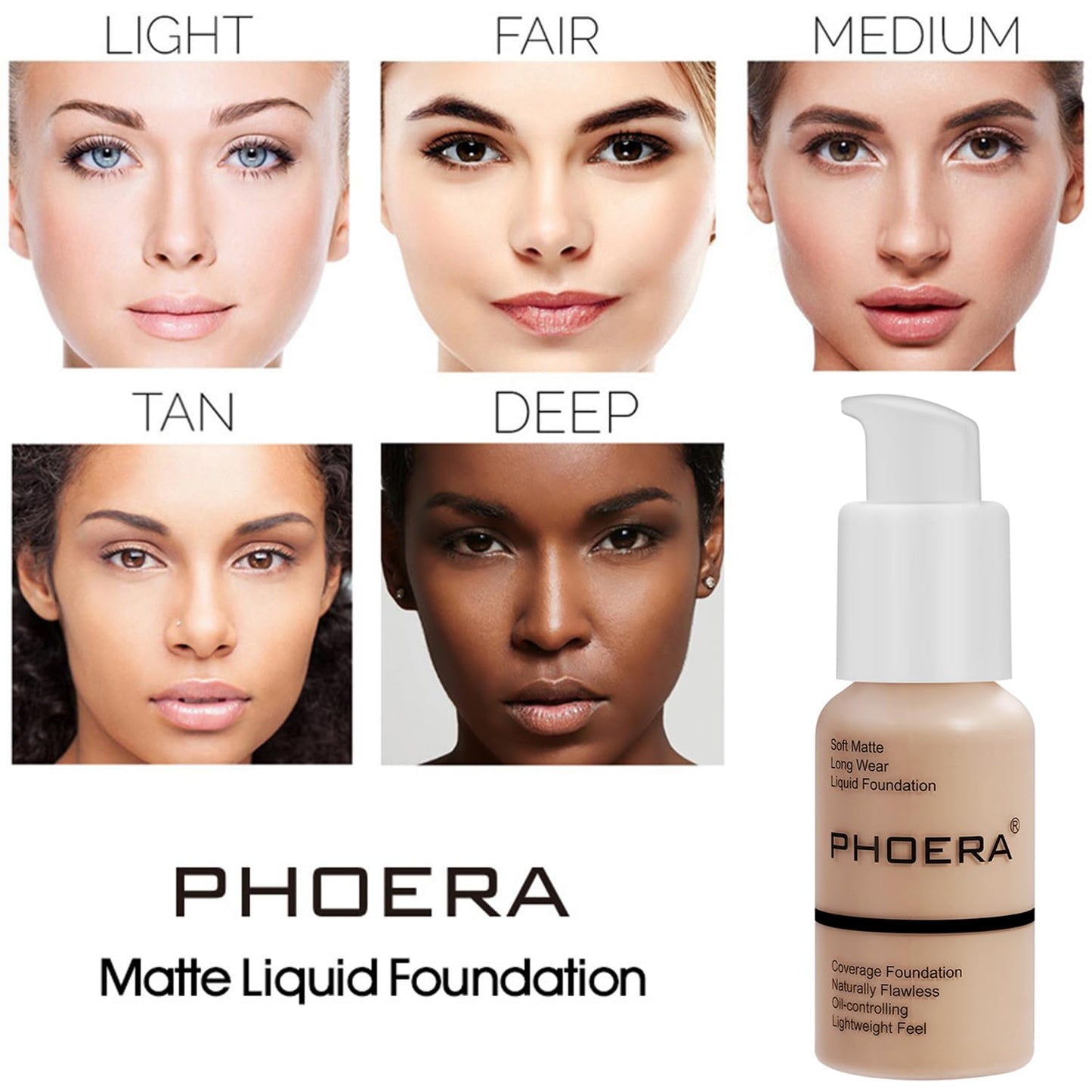 PHOERA Foundation Full Coverage,3Pcs Lip Liner and Lipstick Set Chestnut Nude Brown for Matte Finish, PHOERA Makeup Wrinkles Matte Natural Finish for a Flawless Complexion(101- Porcelain+Lip SetA)