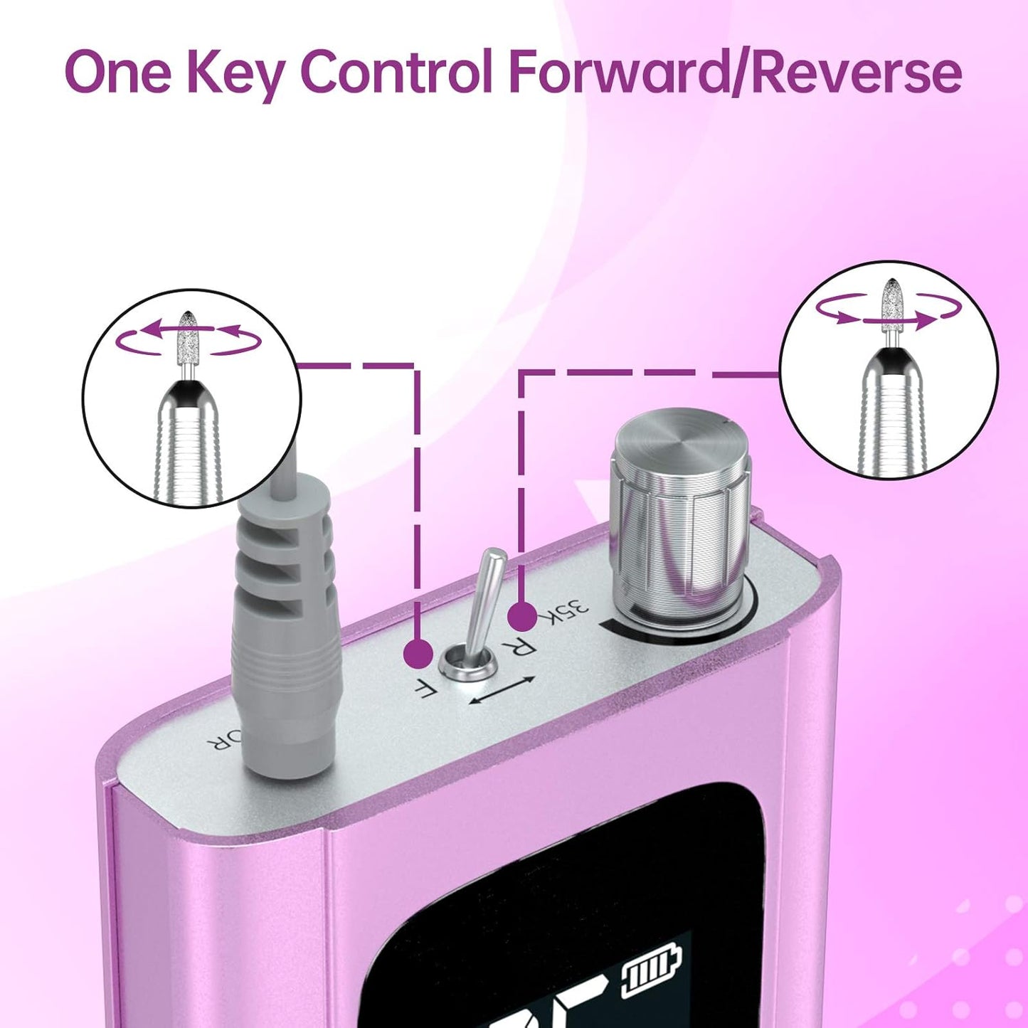 Delanie Professional Portable Electric Nail Drill Machine, 35000 RPM Rechargeable Cordless Nail Filer Electric Nail File Efle for Dip Powder Acrylic Gel Nail, Salon Nail Tool, Violet