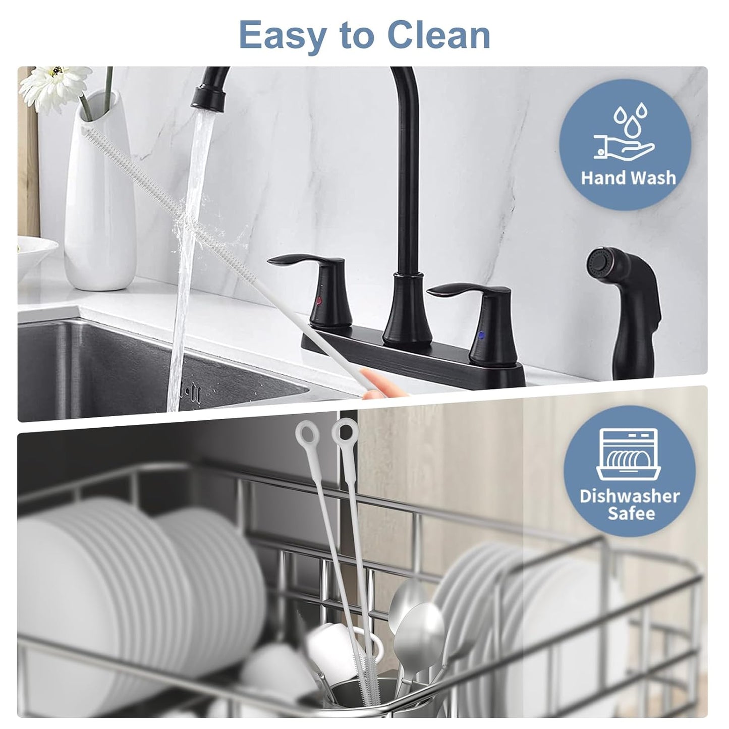 Reusable Silicone Straw Cleaner Brush Set, 2-Pack Extra Long Straw Cleaning Brush for Metal/Glass/Water Bottle/Drinking Straws, Flexible&Bendable Design, Dishwasher Safe, 6mm & 8mm Diameter