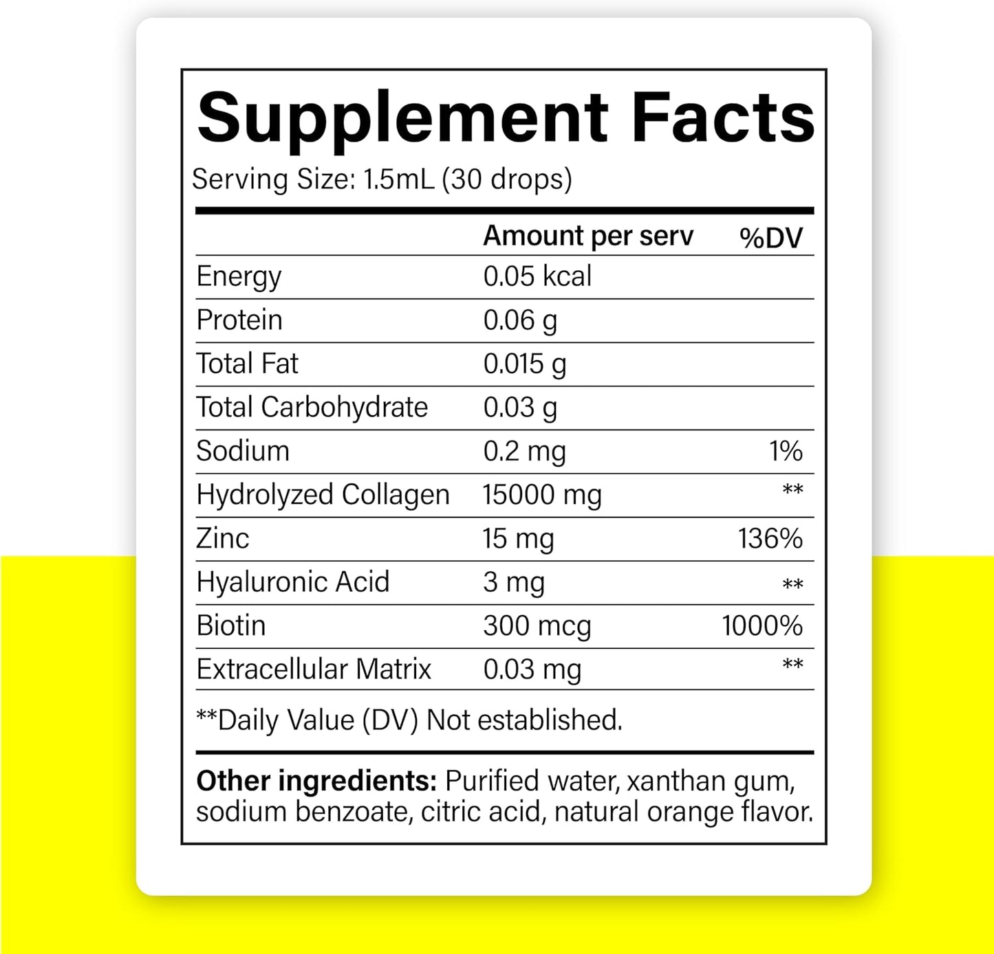 Liposomal Collagen Drops with Hyaluronic Acid & Biotin – Liquid Collagen for Skin, Hair & Nails – Biotin & Zinc Supplement for Men & Women, 30-Day Supply (50ml)