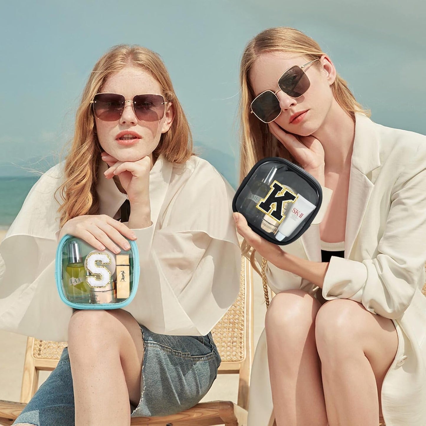 YOOLIFE Initial Makeup Bag Travel Toiletry Bag, Clear Makeup Bag Car Accessories For Women Clear Makeup Bags With Zipper Girlfriend Teacher 13 Year Old Girl Gifts Daughter Girl Gifts Mini Black R