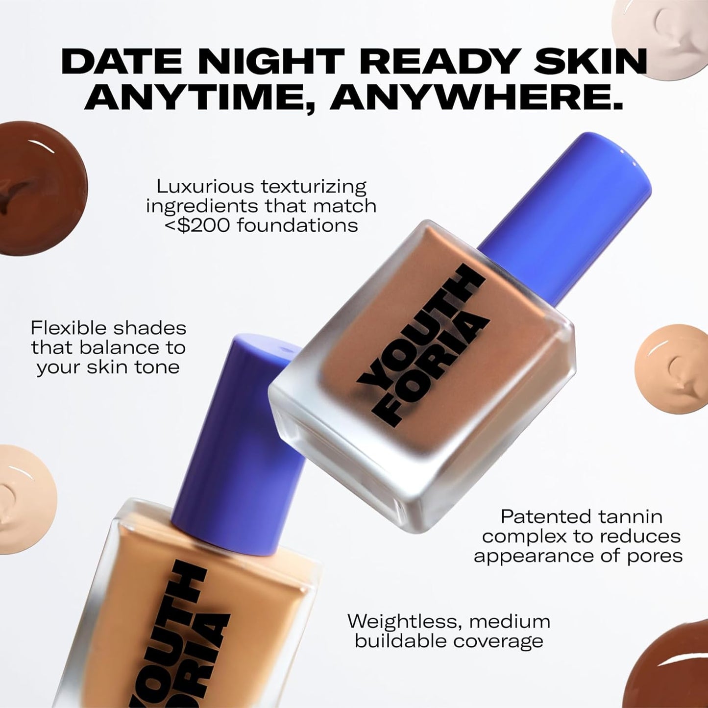 Youthforia Date Night Skin Tint Serum Foundation, Light-Medium Coverage, Hydrating Formula, Vegan & Cruelty-Free, 315 Light Medium to Medium - Neutral