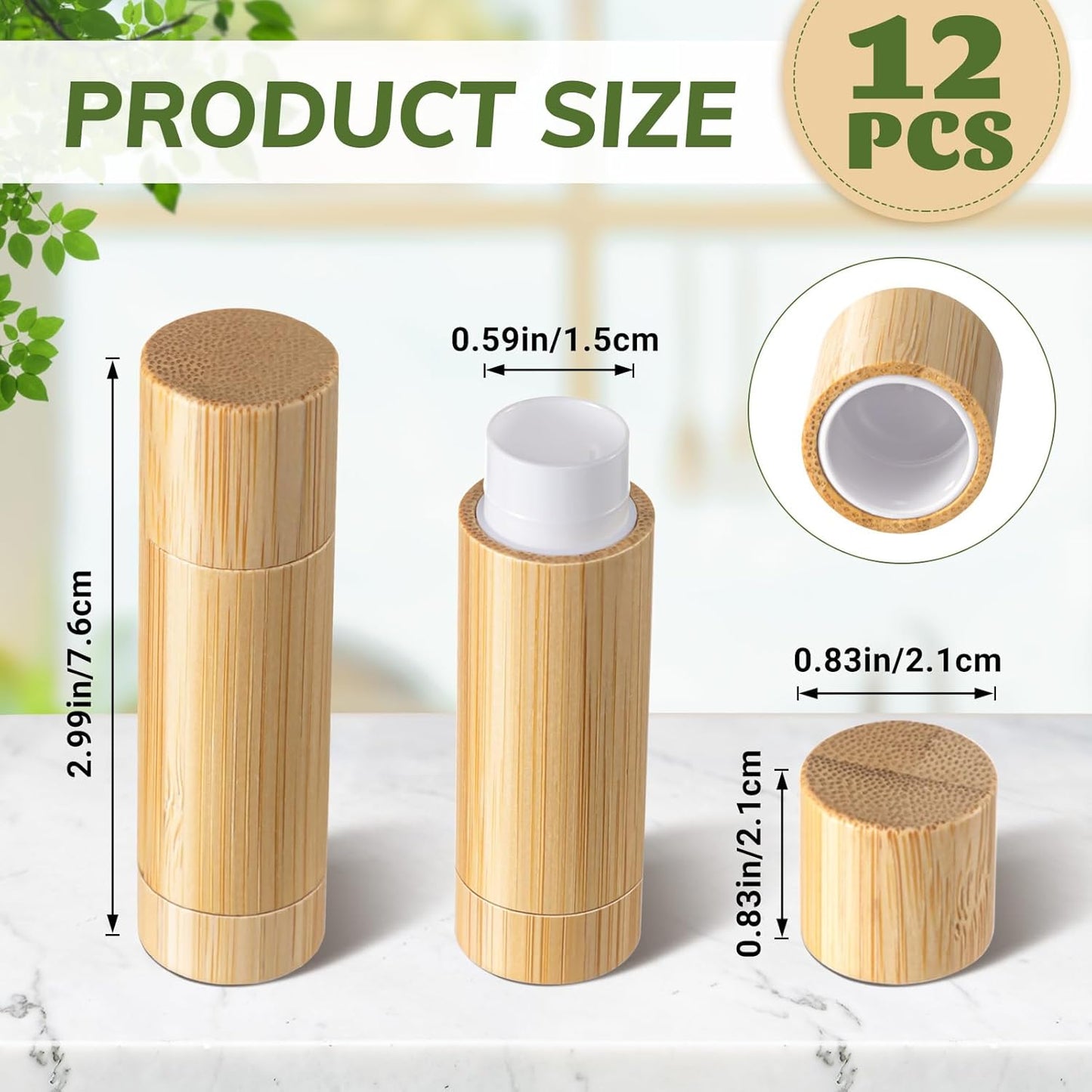 Leinuosen 12 Pcs Bamboo Empty Lipstick Tubes, Refillable 5g Lip Balm Containers with Rotable Plastic Inner for Women Girl DIY Cosmetic Lip Gloss Tubes for Lipstick, Deodorant, Solid Perfume, Makeup