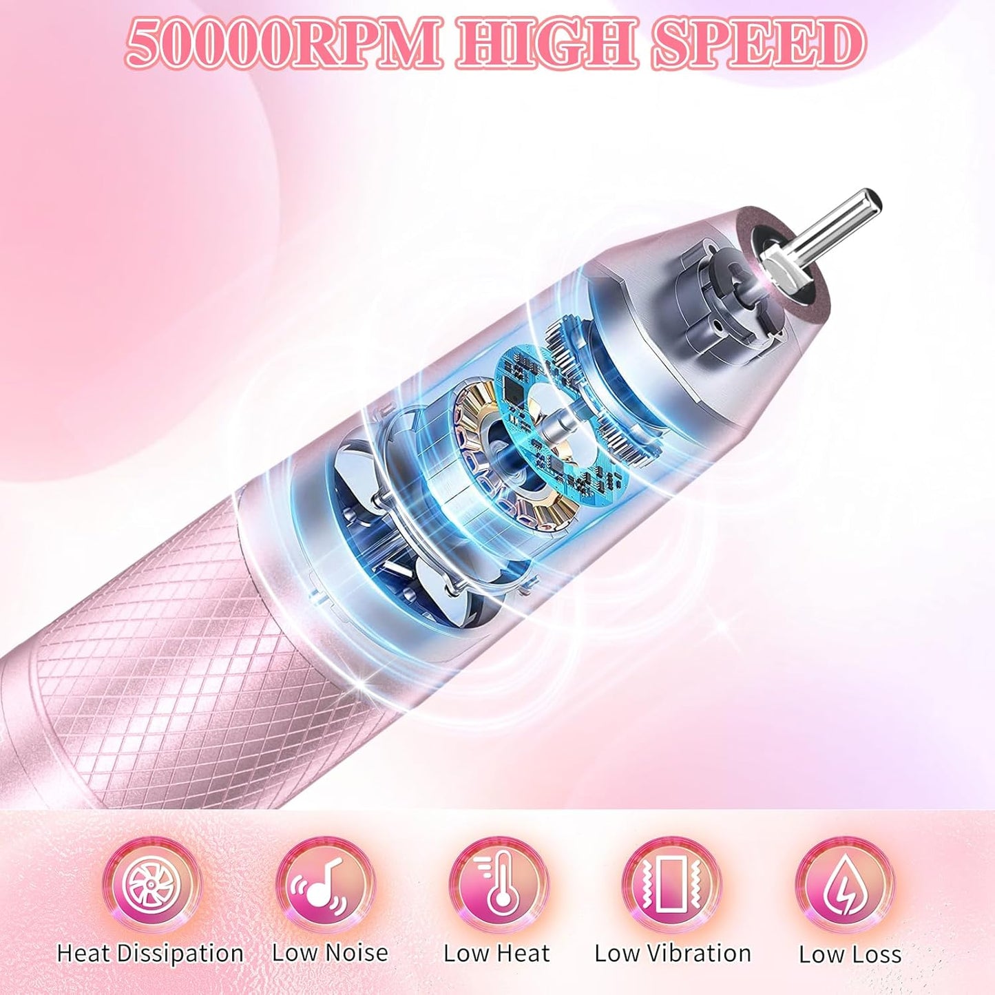 Electric Nail Drill Professional 50000RPM, 2025 Pro Fast Removal Electric Nails Drill, 6000mAh Rechargeable Portable Nail Drill Machine for Acrylic Gel Nails, Manicure Polishing for Salon Home