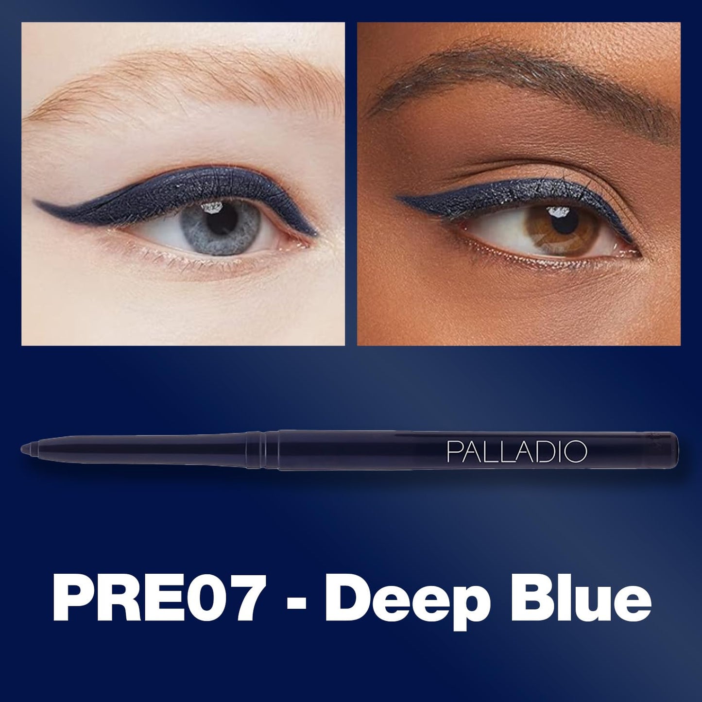 Palladio Retractable Waterproof Eyeliner, Richly Pigmented Color and Creamy, Slip Twist Up Pencil Eye Liner, Smudge Proof Long Lasting Application, All Day Wear, No Sharpener Required, Deep Blue