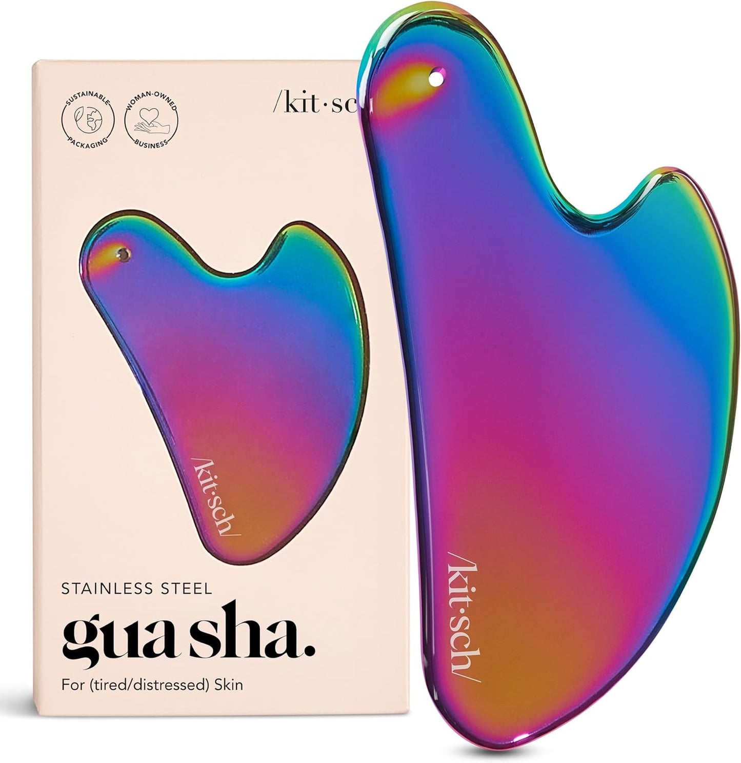 Kitsch Stainless Steel Gua Sha Facial Tools - Lymphatic Drainage Massager for Face & Chin, Jawline Shaper, Double Chin Reducer, Guasha Tool for Face Massager, Skin Care Tools - Irridescent