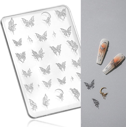 Nail Art Silicone Mold - Butterfly Stars Moon Decoration for 3D Carving Templates, Precise Embossed Pattern Tools, Charms for Acrylic DIY Craft
