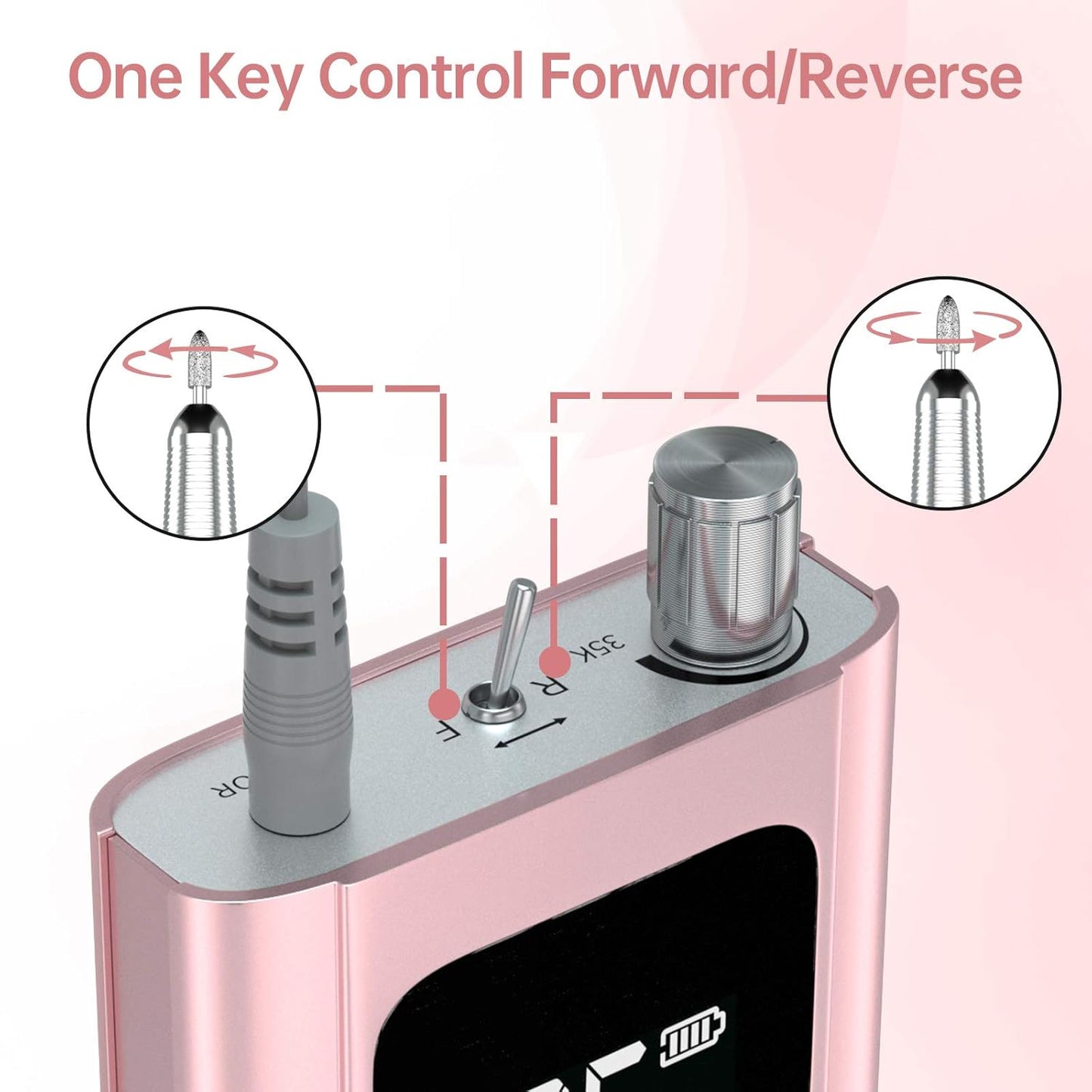 Delanie Professional Portable Electric Nail Drill Machine, 35000 RPM Rechargeable Cordless Nail Filer Electric Nail File Efle for Dip Powder Acrylic Gel Nail, Salon Nail Tool, Rose Gold