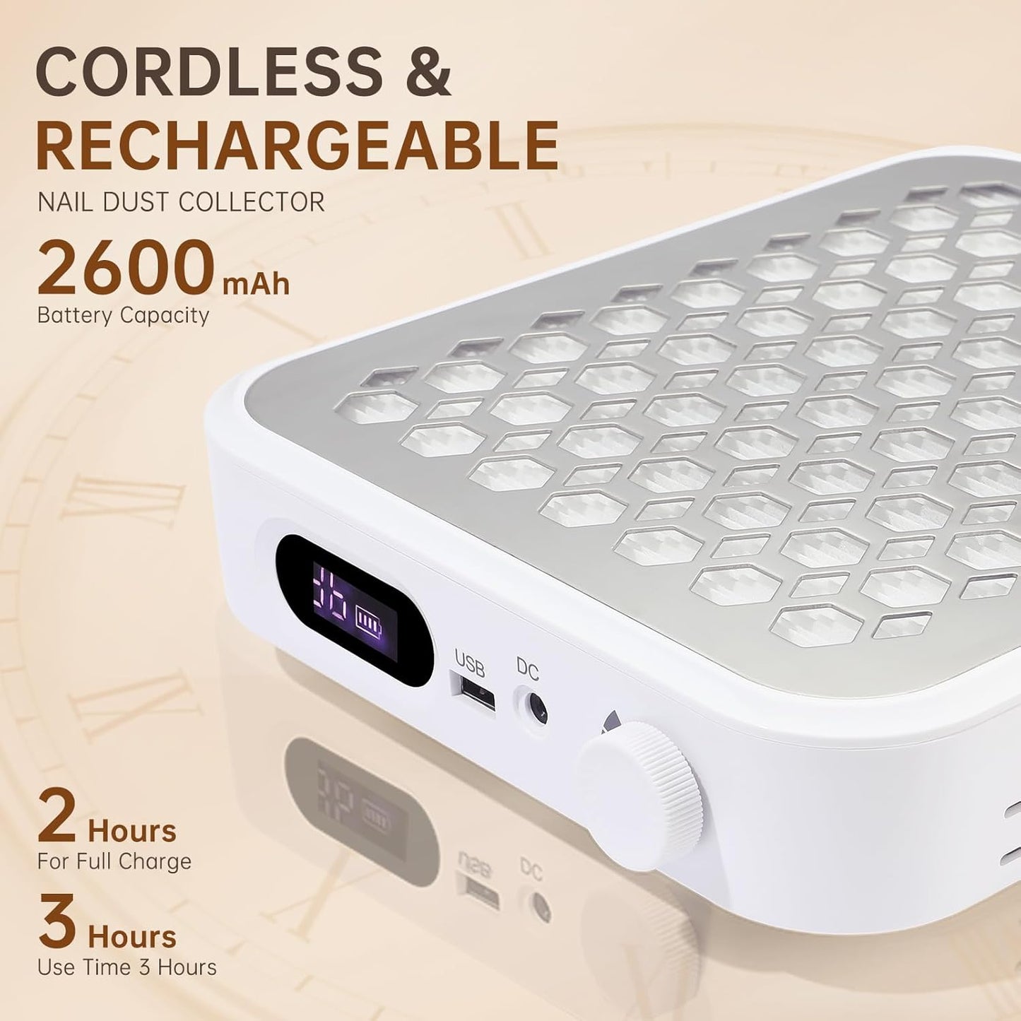 Nail Dust Collector, Rechargeable Dust Collector Nail Tech, Powerful Vacuum Fan Vent Dust Collector Extractor Dust Suction Machine for Acrylic Nails Polishing, Nail Salon&Home