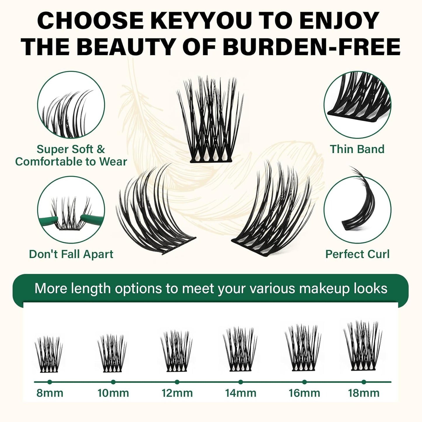 Lash Clusters 144pcs eyelash clusters D Curl 8-18MIX Individual Lashes KEYYOU Air Touch Cluster Lashes Super Lightweight Soft Wispy Comfortable Easy DIY at Home(Air03-D-8-18MIX)