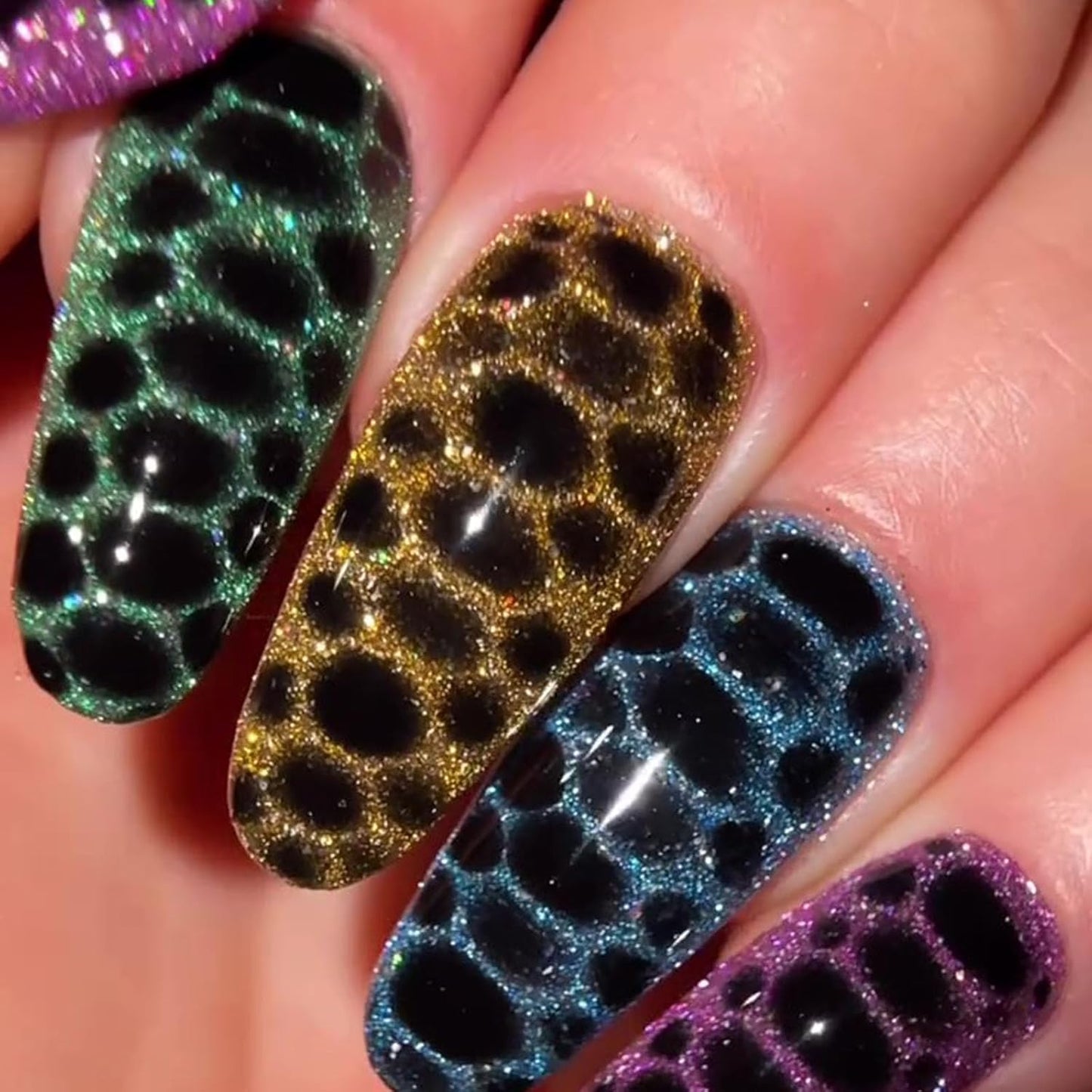 Semi Cured Gel Nail Strips with Leopard Designs Colorful Glitter Nail strips Fall Wraps Salon Quality & Easy to Use 20 Pcs for Women