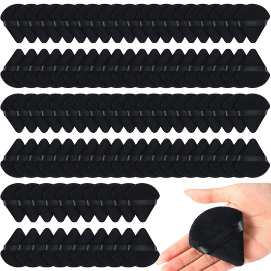 Meanplan 100 Pcs Powder Puff Face Soft Makeup Sponge Triangle Powder Puffs for Loose Velour Cosmetic Foundation Wet Dry Sponge Makeup Tools(Black)