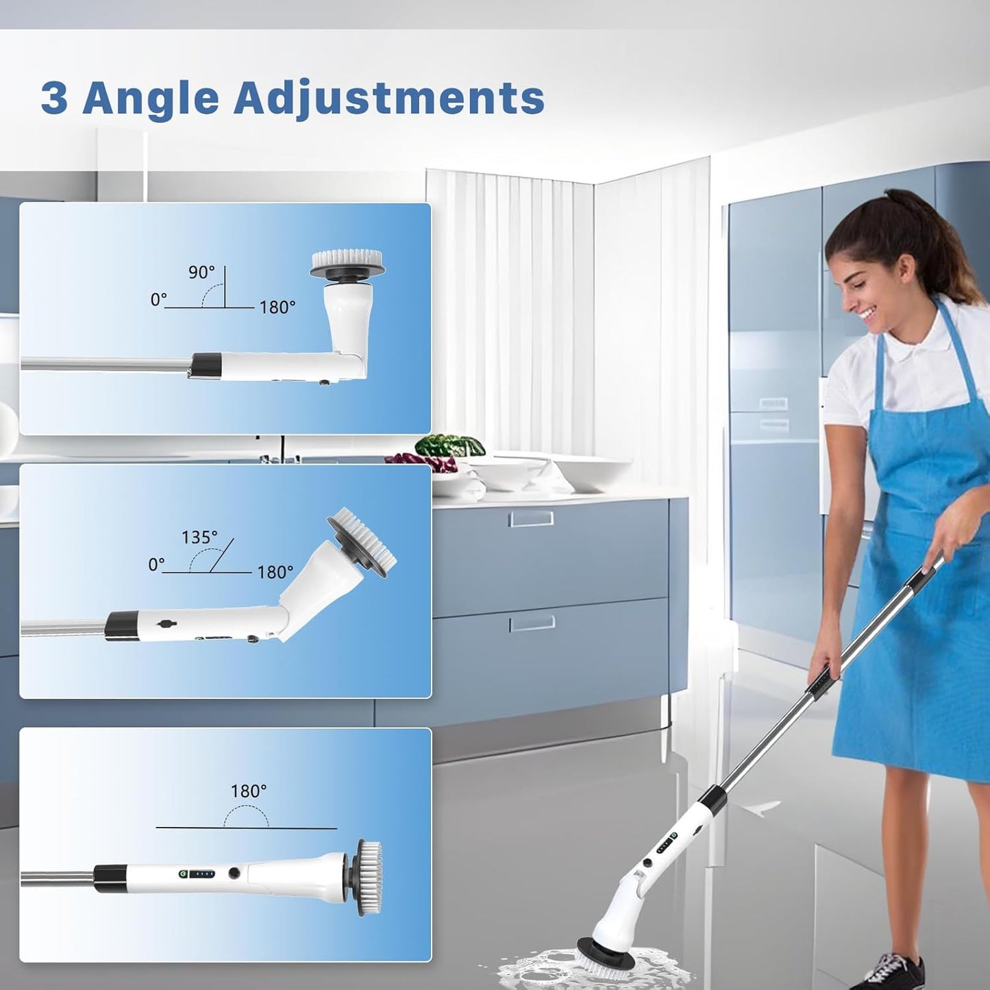 Electric Spin Scrubber, Hillyfe Power Shower Cleaning Brush with 7 Replaceable Brush Heads, IPX7 Waterproof, 2 Speeds (300/400 RPM) Electric Scrubber with Wall Mount Hook for Bathtub, Floor