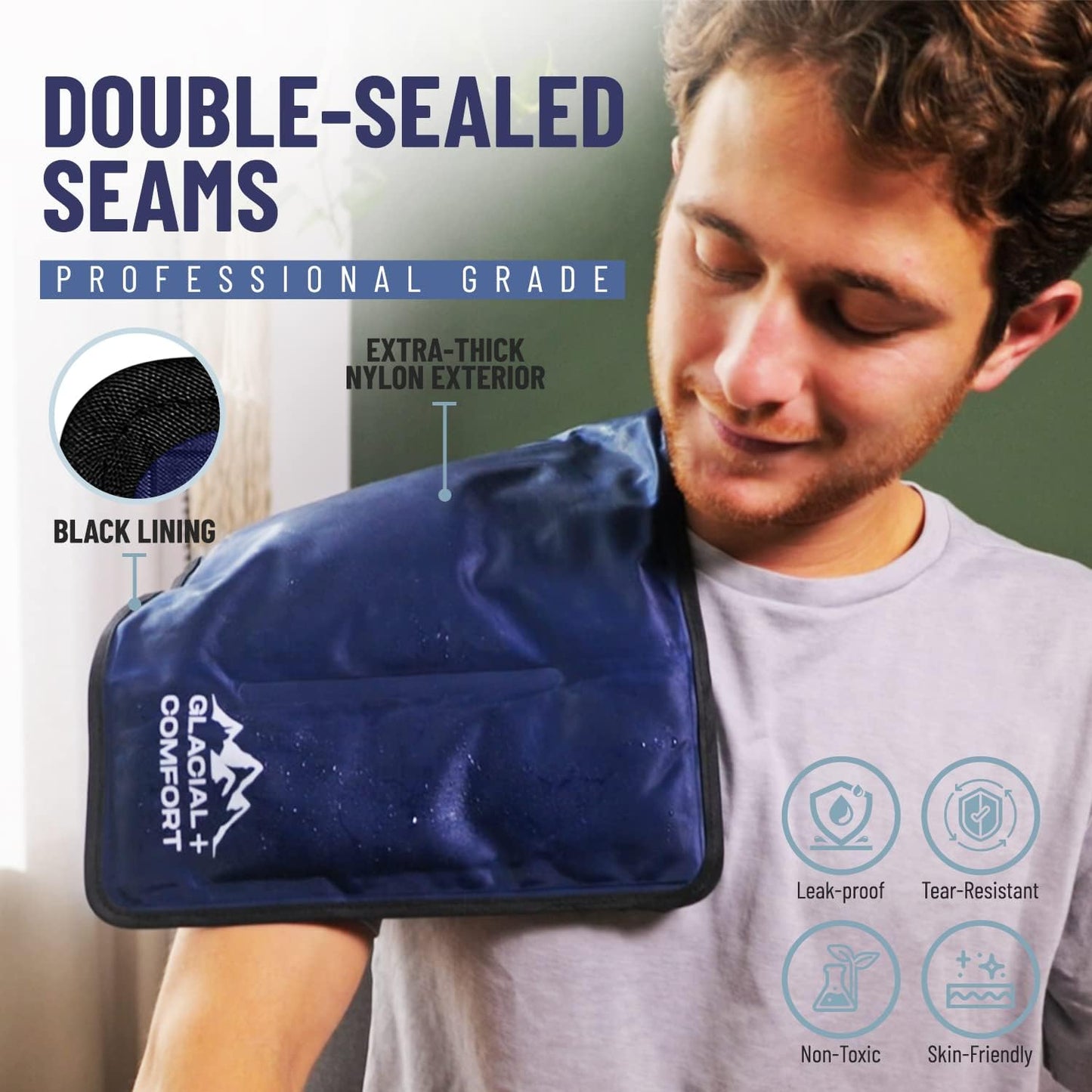 Glacial Comfort Gel Ice Pack for Back Pain - (21" x 13") Reusable Cold Pads for Hip, Knee, Shoulder Injuries, Muscle Strains, Migraine & Postpartum Recovery - Compression Pad