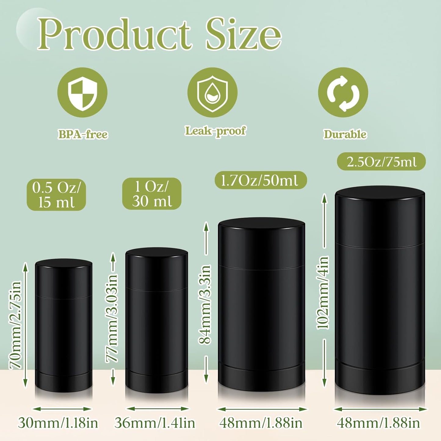 30 Pcs Empty Deodorant Containers Twist up Filling Stick Plastic Deodorant Container Refillable Bottles Bottomfill Round Lip Balm Tubes for Homemade DIY Lipstick Crayon(75 ml,Black)