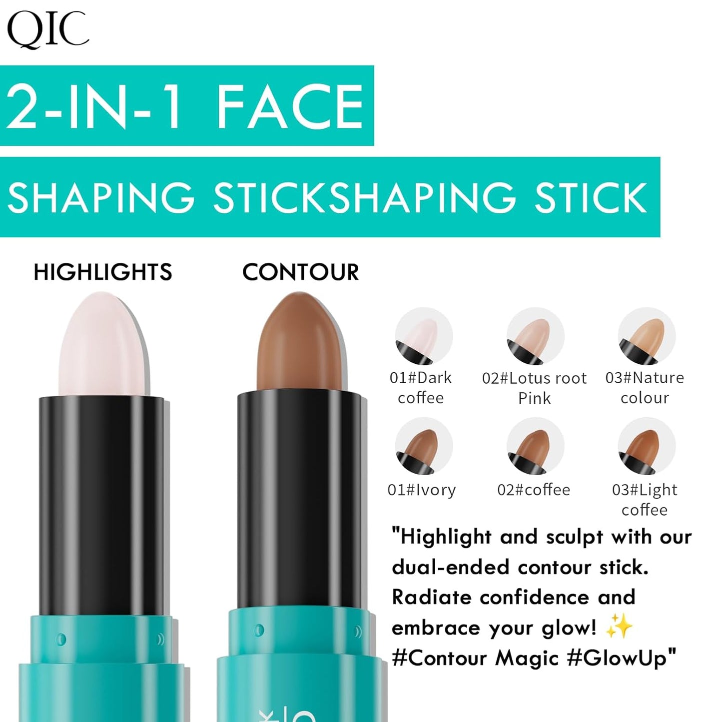 2-in-1 Contour & Highlighter Stick - Dual-Ended, Waterproof, Long-Lasting, for All Skin Tones (02# Lotus root Pink + Coffee)
