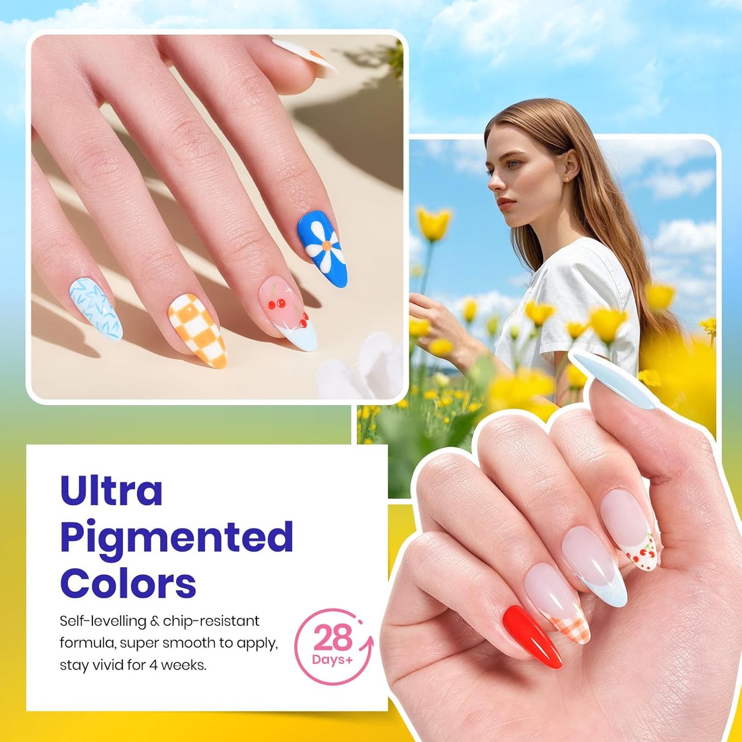 Beetles 25 Colors Gel Nail Polish Set, 32PCS Yellow Orange Gel Polish Rustic Sonata with Base Coat Glossy & Matte Top Coat White Blue Pink DIY Salon Nail Manicure Kit All Season Gifts for Women