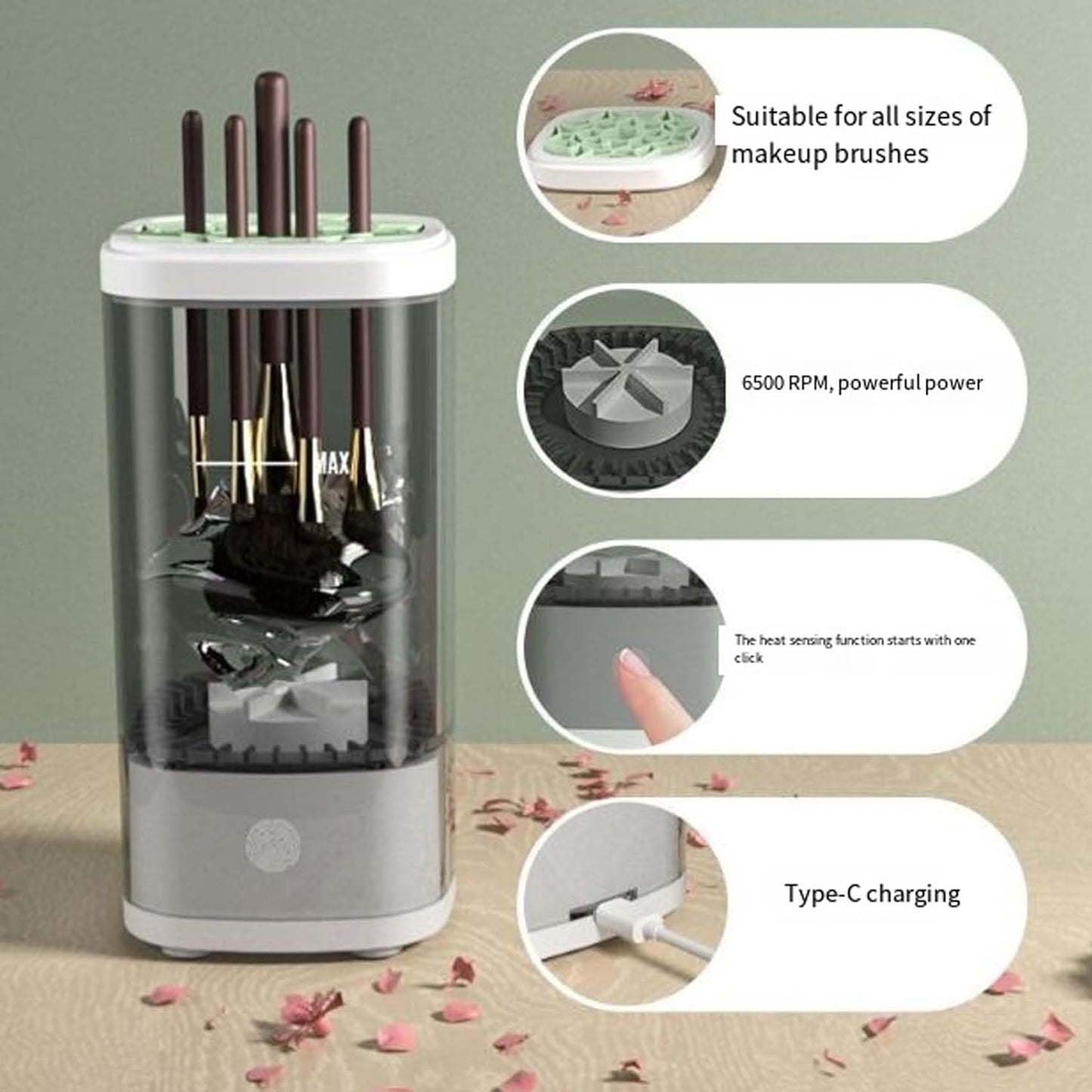 Wavearnn Electric Makeup Brush Cleaner,2025 upgrade 2-in-1 Electric Makeup Brush Automatic Cleaner,Efficient Deep Cleaning All Types Of Brushes,For All Types Of Brushes Set (charge,2PCS A)