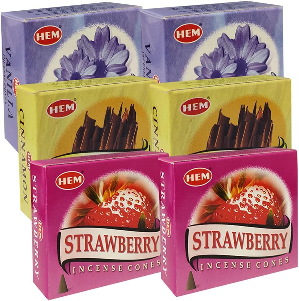 Vanilla Cinnamon Strawberry Incense Cones & Holder Bundle Variety Pack From Hem Trumiri Insense Insence