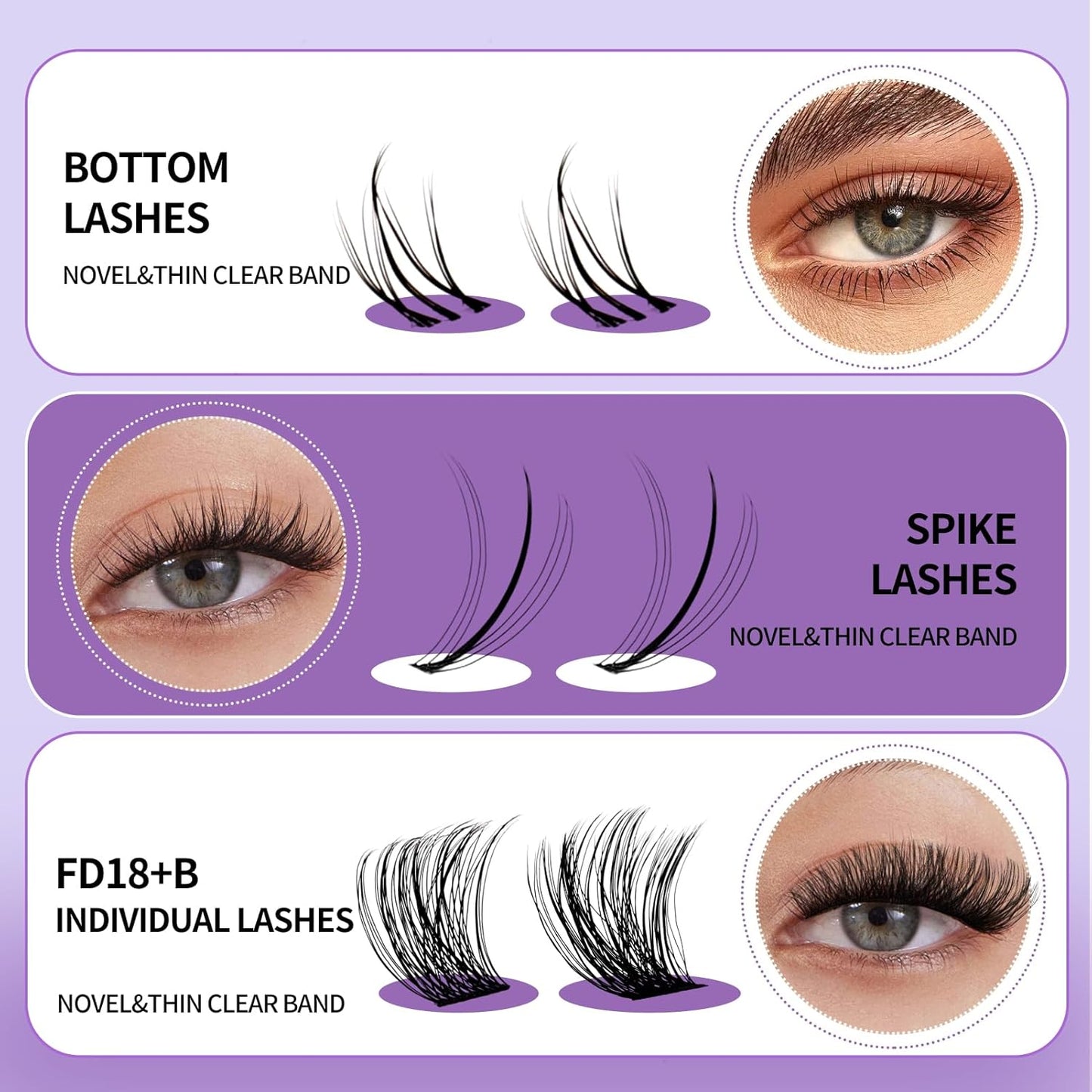 DIY Individual Lash Extensions Eyelashes Cluster Lashes 12-18 mixed D Curl Cluster Lash Nature Look Soft Wispy Cluster Eyelash Extensions（FD18+B-07-1218）