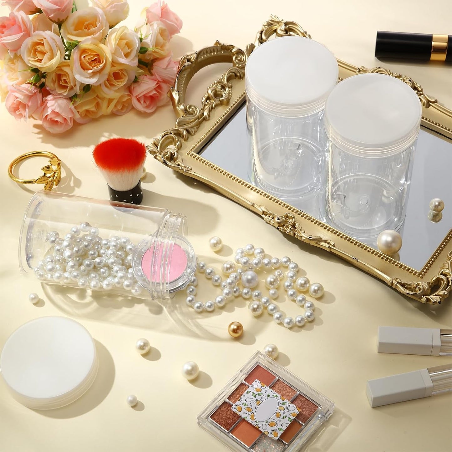 SATINIOR 24 Pieces Empty Clear Plastic Jars with Lids Round Storage Containers Wide Mouth for Beauty Product Cosmetic Cream Lotion Liquid Butter Craft and Food(Clear Lid,12 oz)