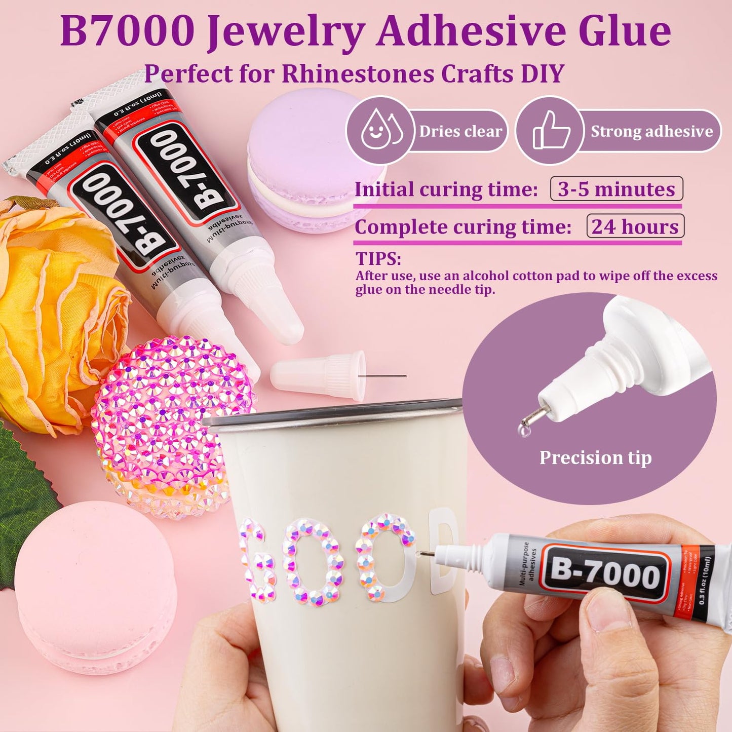 30000Pcs Light Pink AB Rhinestones for Bedazzling with B7000 Jewelry Glue, Bedazzler Kit Flatback Gems, Resin Rhinestones for Crafting Crafts Clothing Shoes Fabric Nail Art Assorted Size 2/3/4/5/6mm