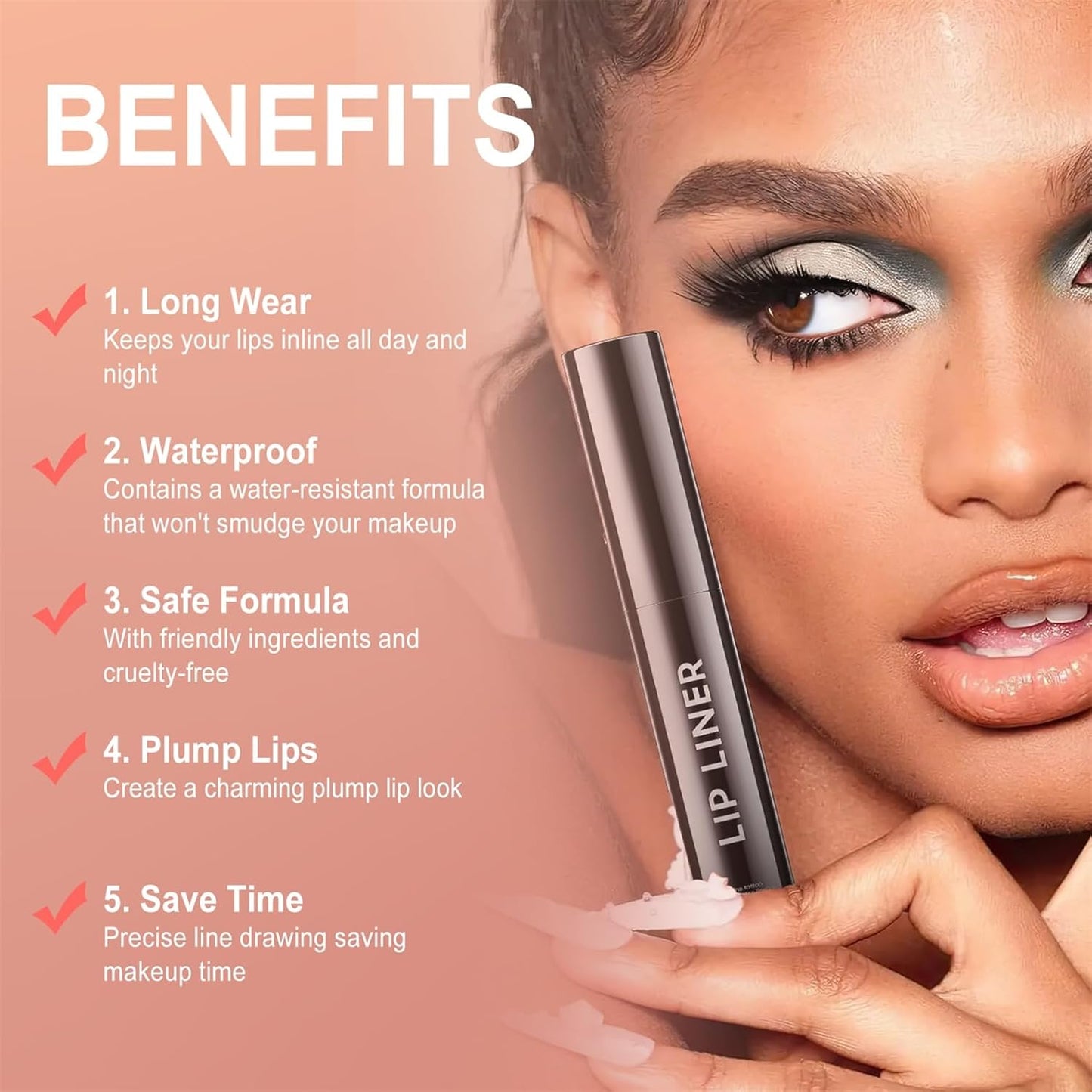 OETUIOW Lip Stain Peel Off, Lip Liner Moisturizing Long-Lasting & Waterproof, Transfer Proof & Plumping, Non-Stick Cup, Cocoa Color