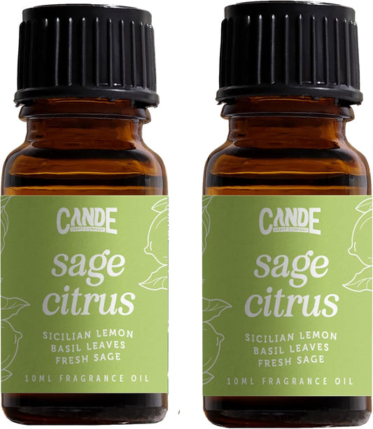 CANDECraftCo Premium Fragrance Oil – Diffuser Oils Fragrances Scented for Home, Candle Soap Making Supplies, Aromatherapy Blends for House (0.34 Fl Oz) (2-Pack, Sage Citrus)