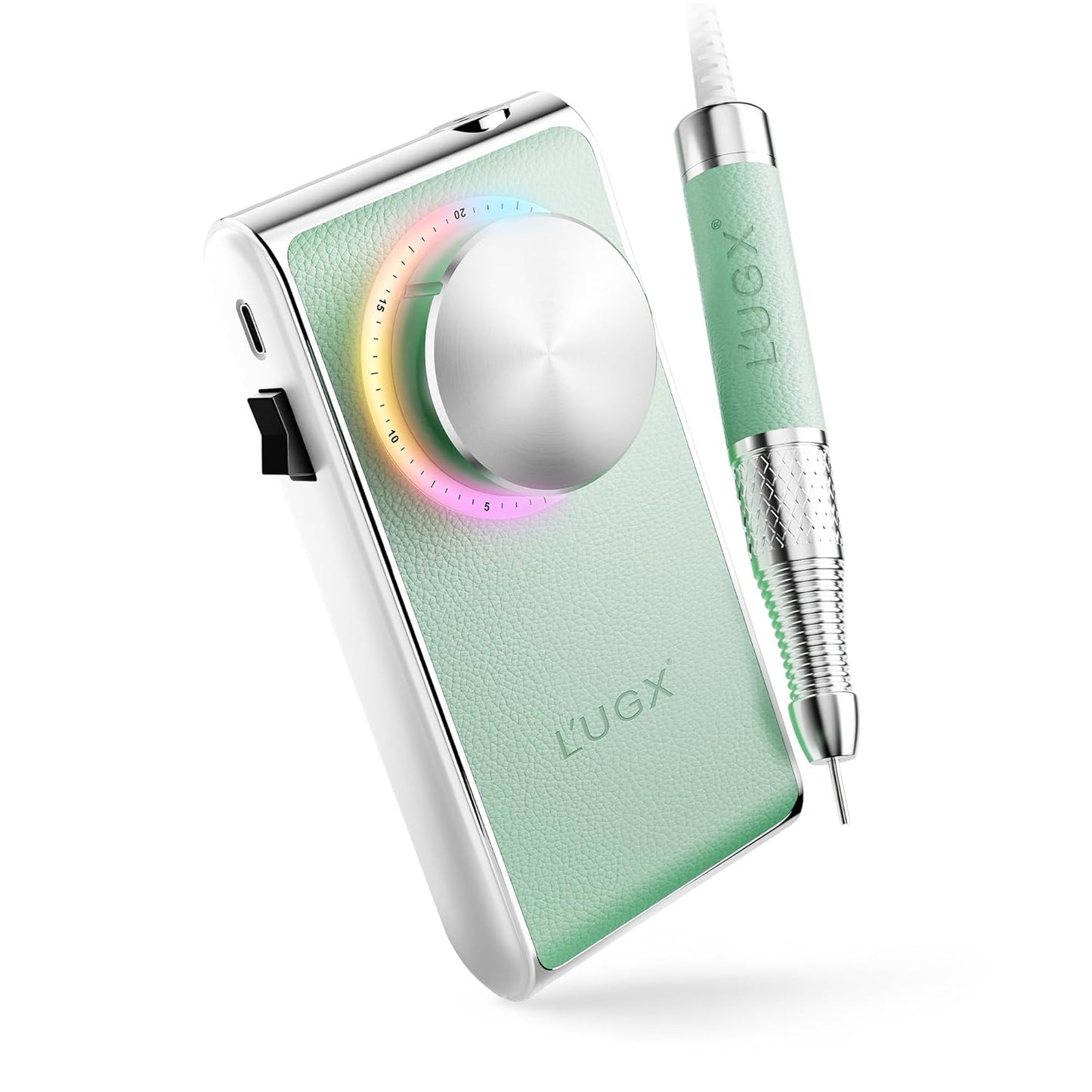 L'UGX Professional Nail Drill 30000RPM, Cordless Rechargeable Electric Nail File for Acrylic Nails Gel Polishing, Efile Nail Kit for Manicure Pedicure, Low Noise Low Vibration, 7Pcs Drill Bits, Green