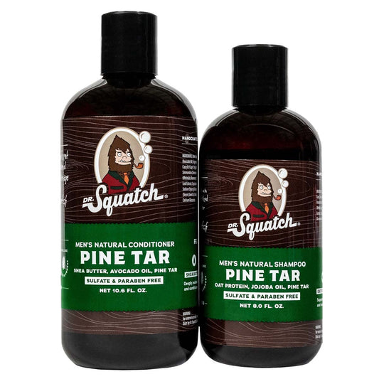 Dr. Squatch Natural Hair Bundle for Men - Healthy, Full Looking Hair - Pine Tar Shampoo (8 fl oz), Pine Tar Conditioner (11.5 fl oz)
