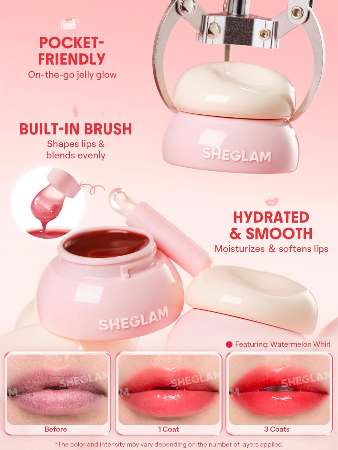 SHEGLAM Hydra Jelly Pocket Lip Jam Hydrating Nourishing Lip Gloss Moisturizing Lip Makeup-Guava Glow