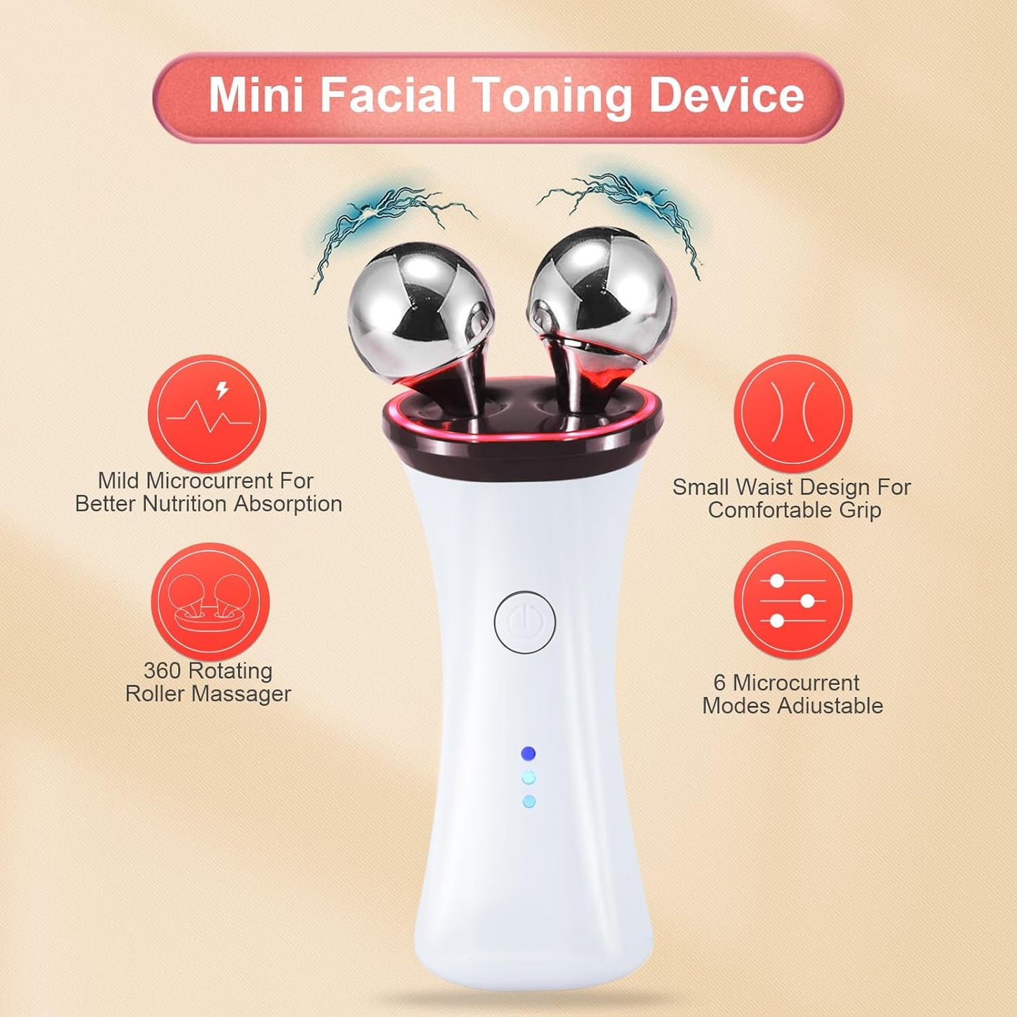 Microcurrent Facial Device - Electric Face Lifting & Toning for Face & Neck for Mother & Companion - Handheld Skin Care Device (White)