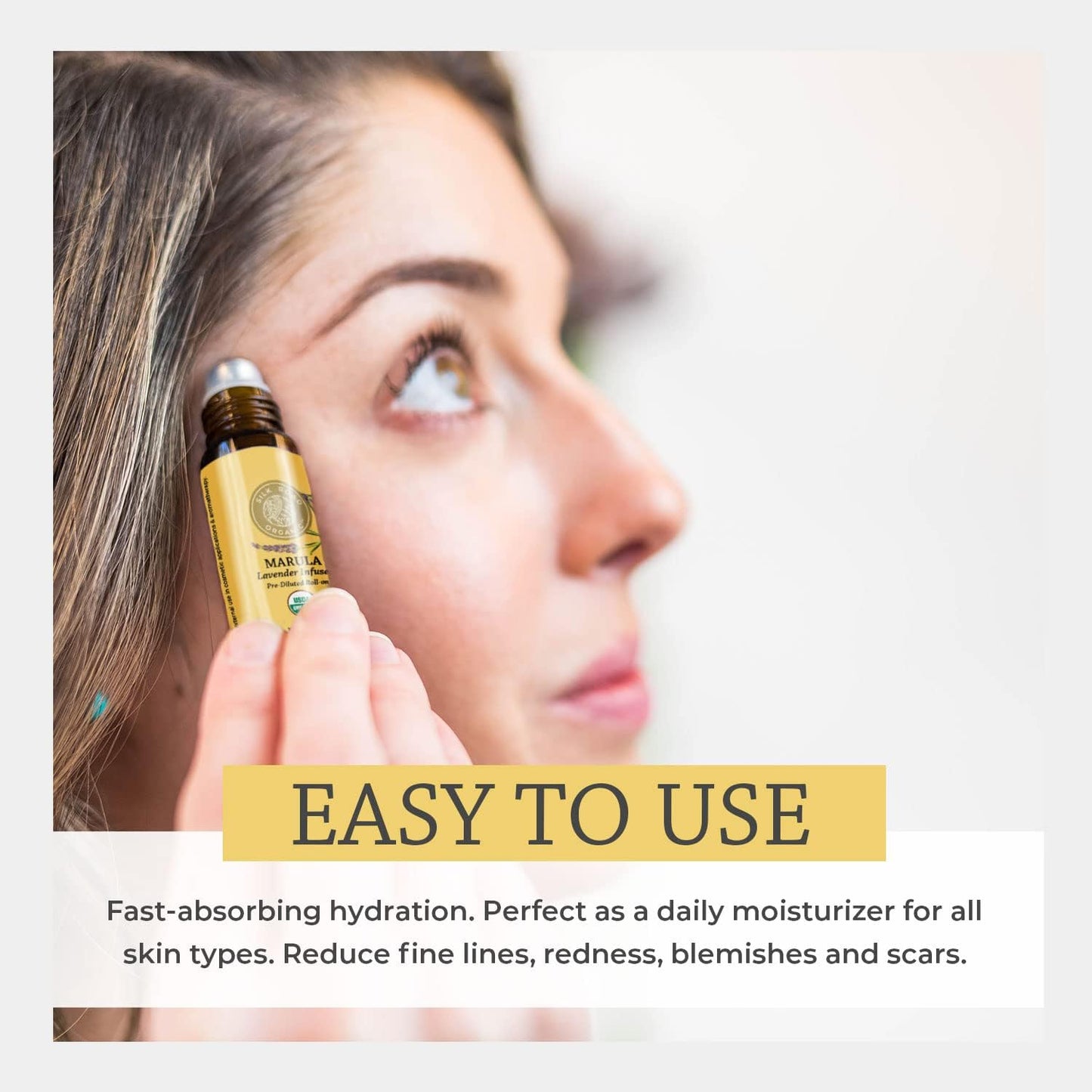 Silk Road Organic Marula Seed & Lavender Essential Oil, 100% Pure USDA Certified Aromatherapy, Deep Hydration for Face, Body, Lips, Hair, Nails - 10 ml Roller by Silk Road Organic