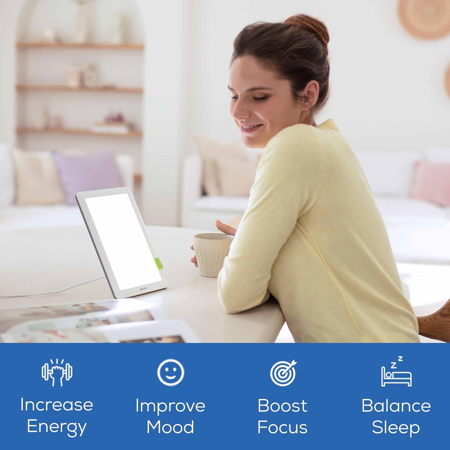 Beurer TL30 Portable Daylight Lamp- UV-Free 10,000 Lux LED Bright White Light Therapy for Home, Travel, & Office Lighting