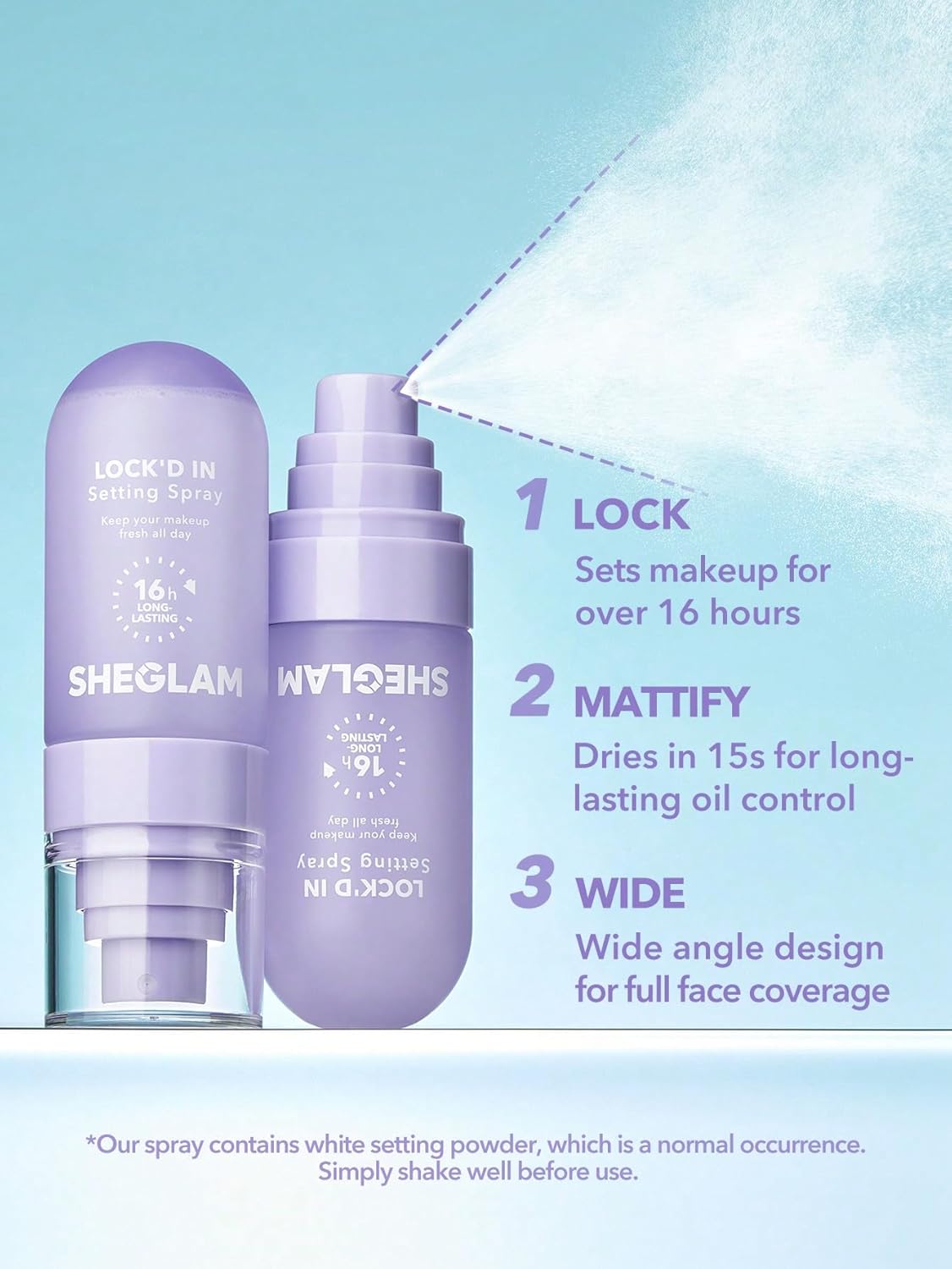 SHEGLAM Lock'd In Setting Spray Mattifying Effect Quick-Drying Long Lasting Makeup Locking Spray Oil-Control Non-Greasy Makeup Setting-Purple