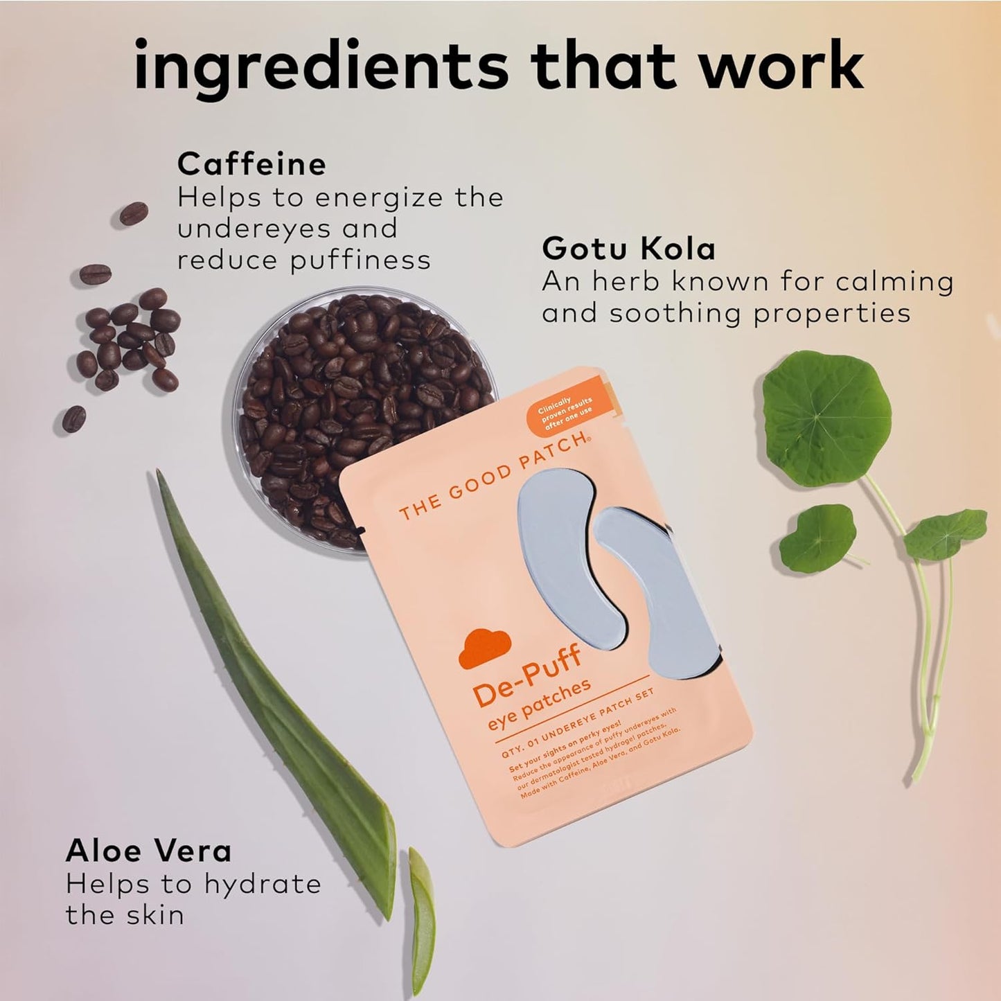 The Good Patch De-Puff Cooling Hydrogel Under Eye Patches for Puffy Eyes and Under Eye Bags, Made with Caffeine, Aloe Vera, Gotu Kola, Clinically Proven (12 Total Patch Sets)