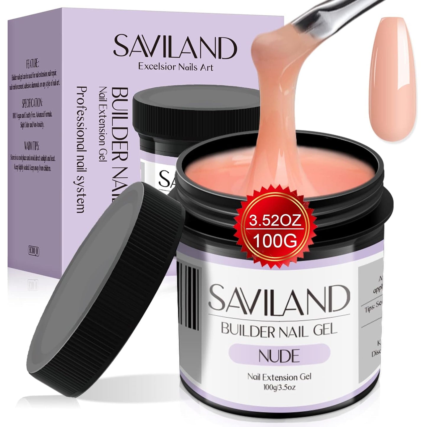 SAVILAND 100 g Builder Nail Gel U V - 3.5 oz Nude Color Hard Gel for Nails High-Capacity for Nail Extension Enhancement Strengthen U V Gel LED Repair Carving DIY Nail Art Manicure Set