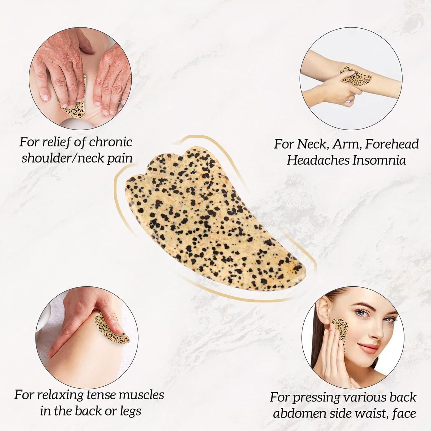 Gua Sha Facial Tools Set of 3 Guasha Massage Tool Jade Gua Sha Scraping Massager for Face,Neck, Eyes and Body,Jade Stone Guasha Board 3 Packs (Speckled Jade)